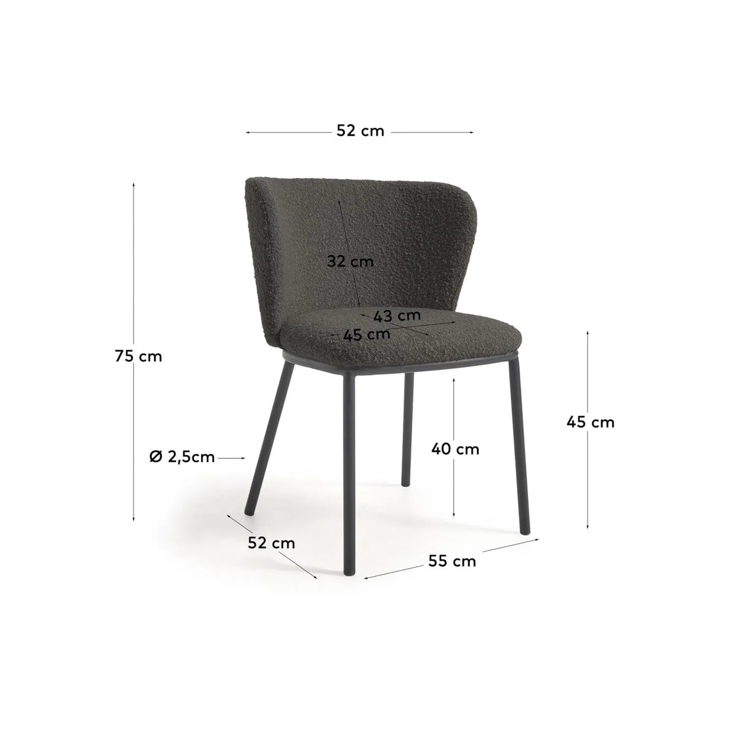 Ciselia Stuhl: Schwarzer Bouclé für modernes Wohndesign von Kave Home.