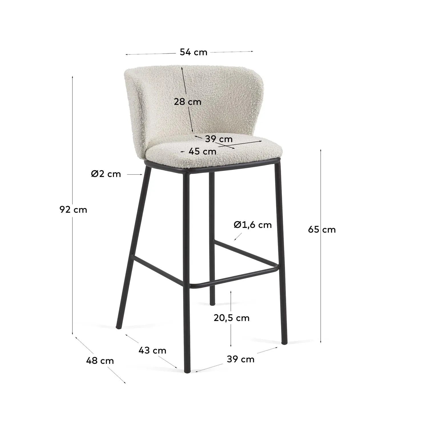 Ciselia Hocker 65 cm, weißer Bouclé, modern von Kave Home.