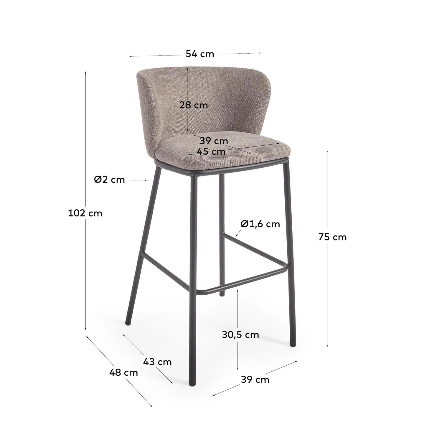 Ciselia Stuhl: Stilvolle Chenille in Hellbraun, 75 cm von Kave Home.