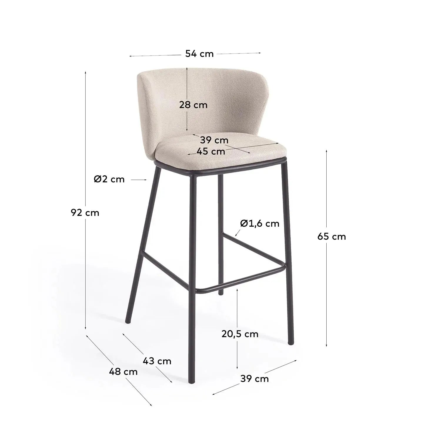 Eleganter Ciselia Hocker 65 cm in beiger Chenille von Kave Home.