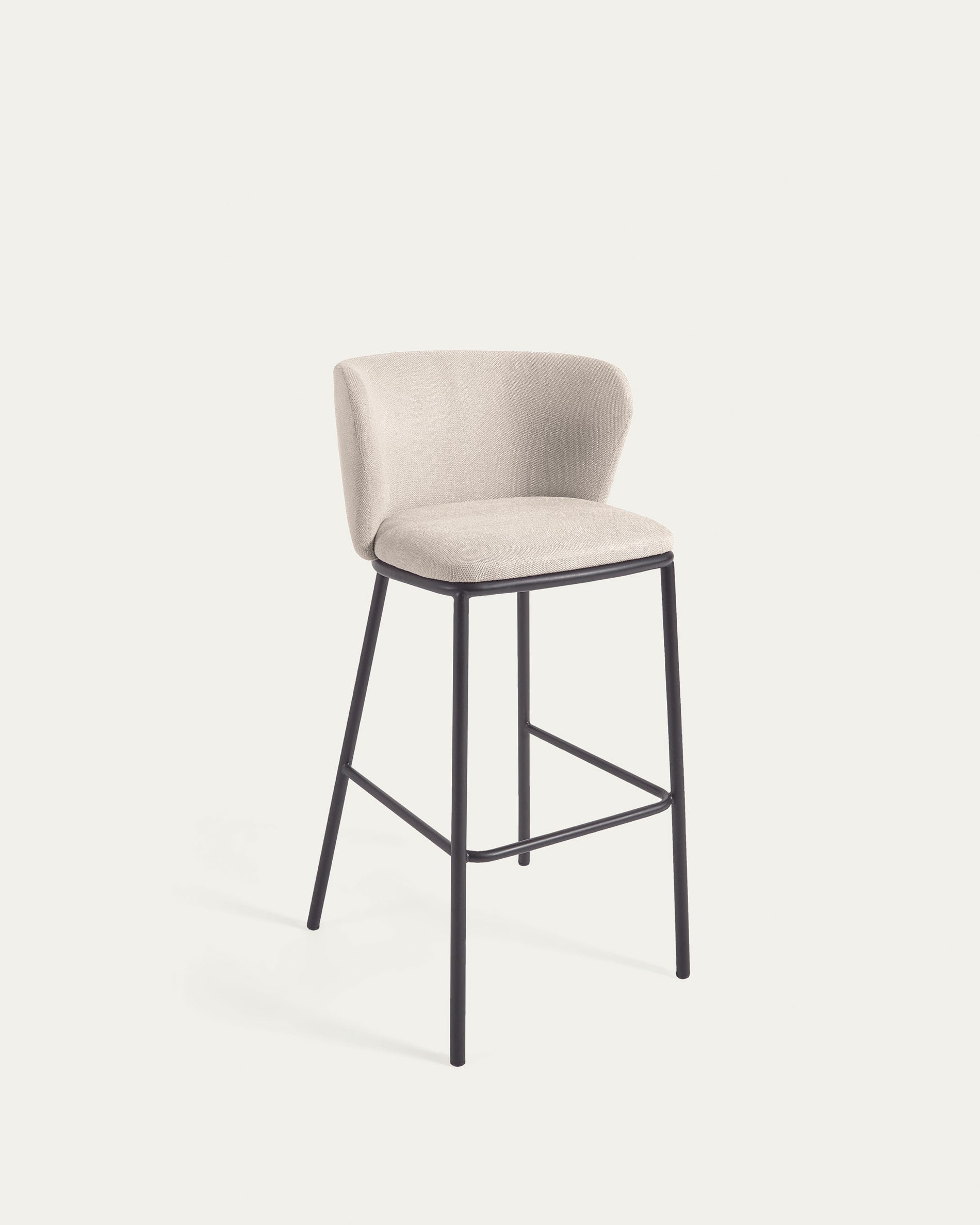 3D-Modell des Ciselia Hockers in beigem Chenille, 75 cm hoch, elegant und komfortabel für Kücheninseln und Bars.