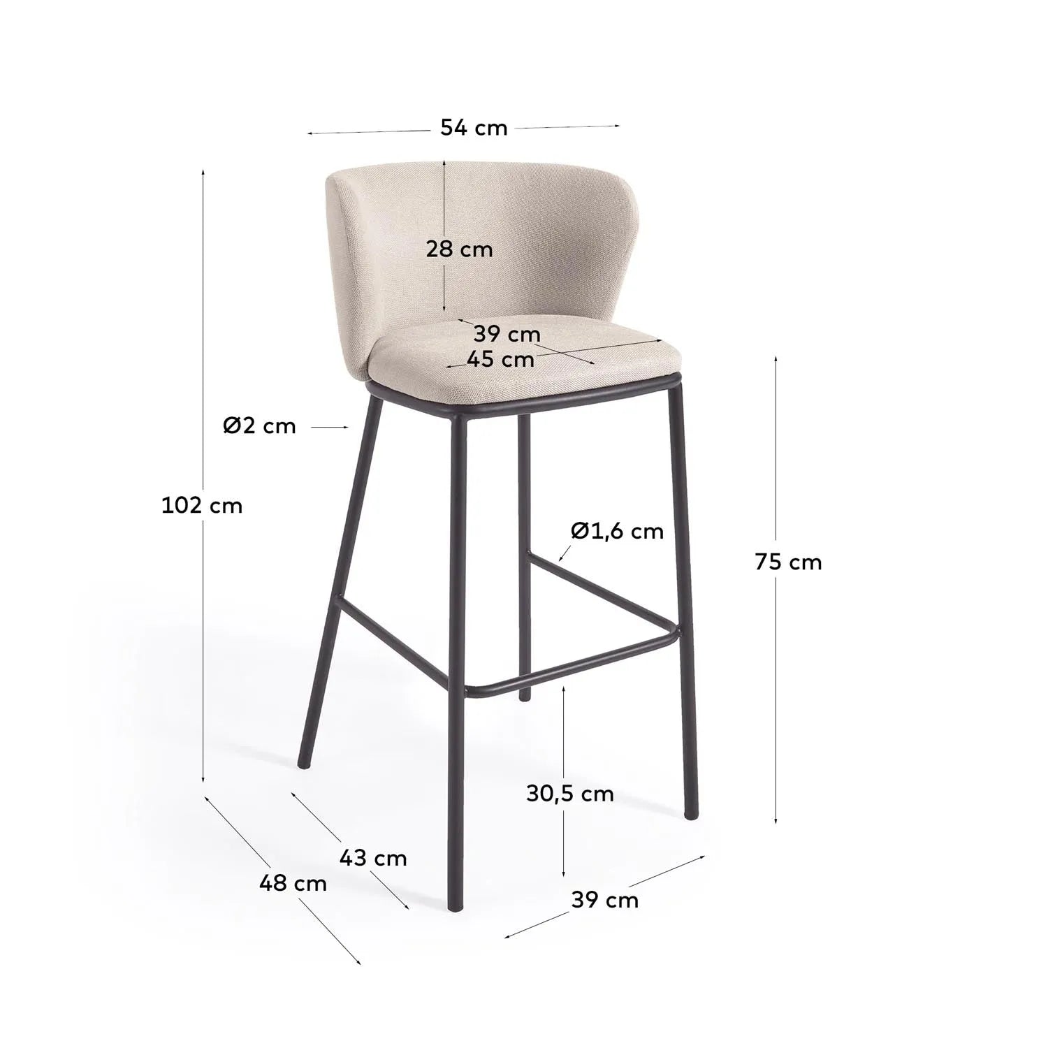 Eleganter Ciselia Hocker 75 cm in beigem Chenille von Kave Home.