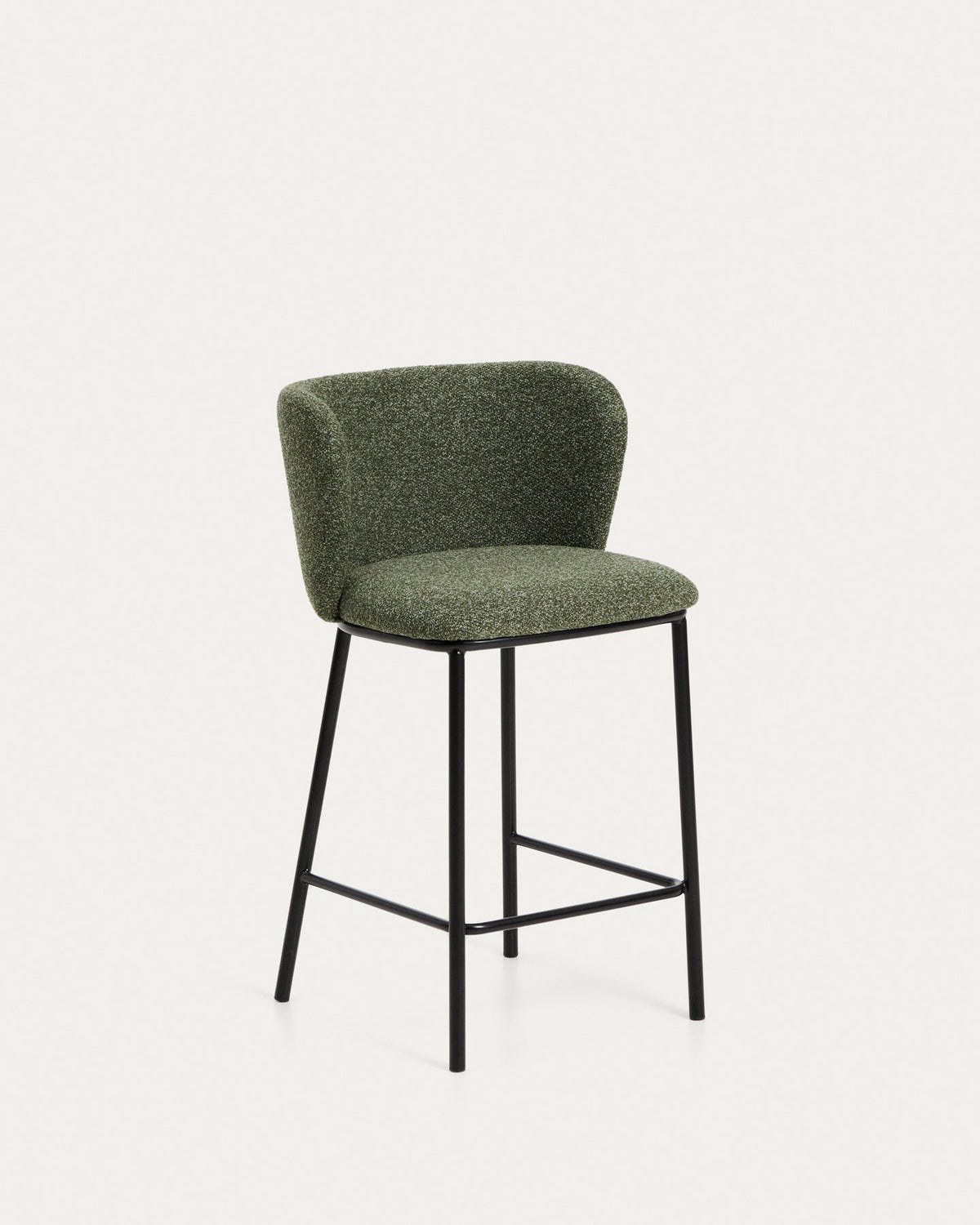 Hocker Ciselia in dicker, dunkelgrüner Chenille mit Stahlbeinen mit schwarzem Finish, FSC Mix Credit, 65 cm in Dunkelgrün präsentiert im Onlineshop von KAQTU Design AG. Barstuhl ist von Kave Home