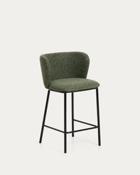 Tabouret Ciselia en chenille épaisse vert foncé avec pieds en acier finition noire, FSC Mix Credit, 65 cm