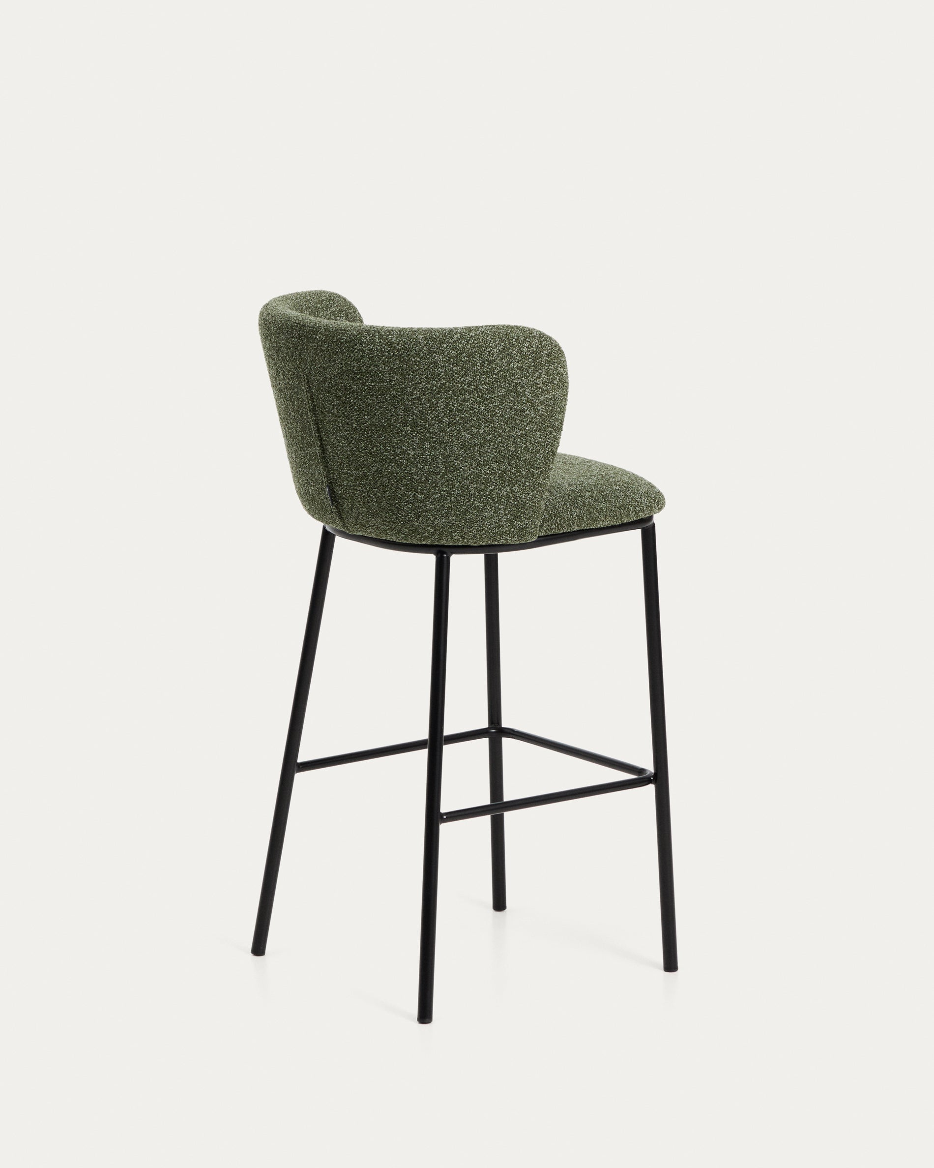 Hocker Ciselia in dicker, dunkelgrüner Chenille mit Stahlbeinen mit schwarzem Finish, FSC Mix Credit, 75 cm in Dunkelgrün präsentiert im Onlineshop von KAQTU Design AG. Barstuhl ist von Kave Home