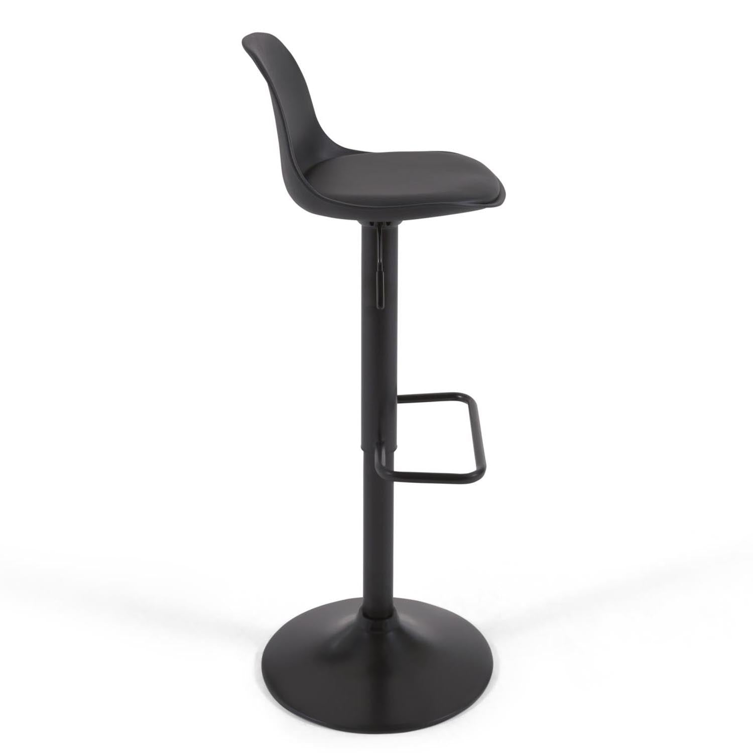 Moderner Hocker Orlando-T: Höhenverstellbar, schwarzes Kunstleder.