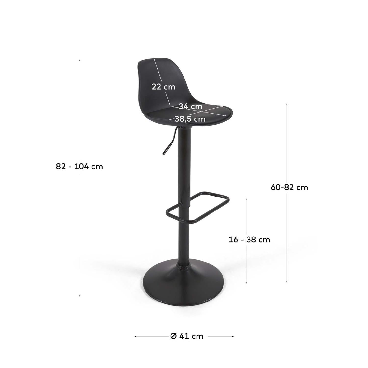 Stilvoller Hocker Orlando-T: Verstellbar, schwarzes Kunstleder, Stahl.