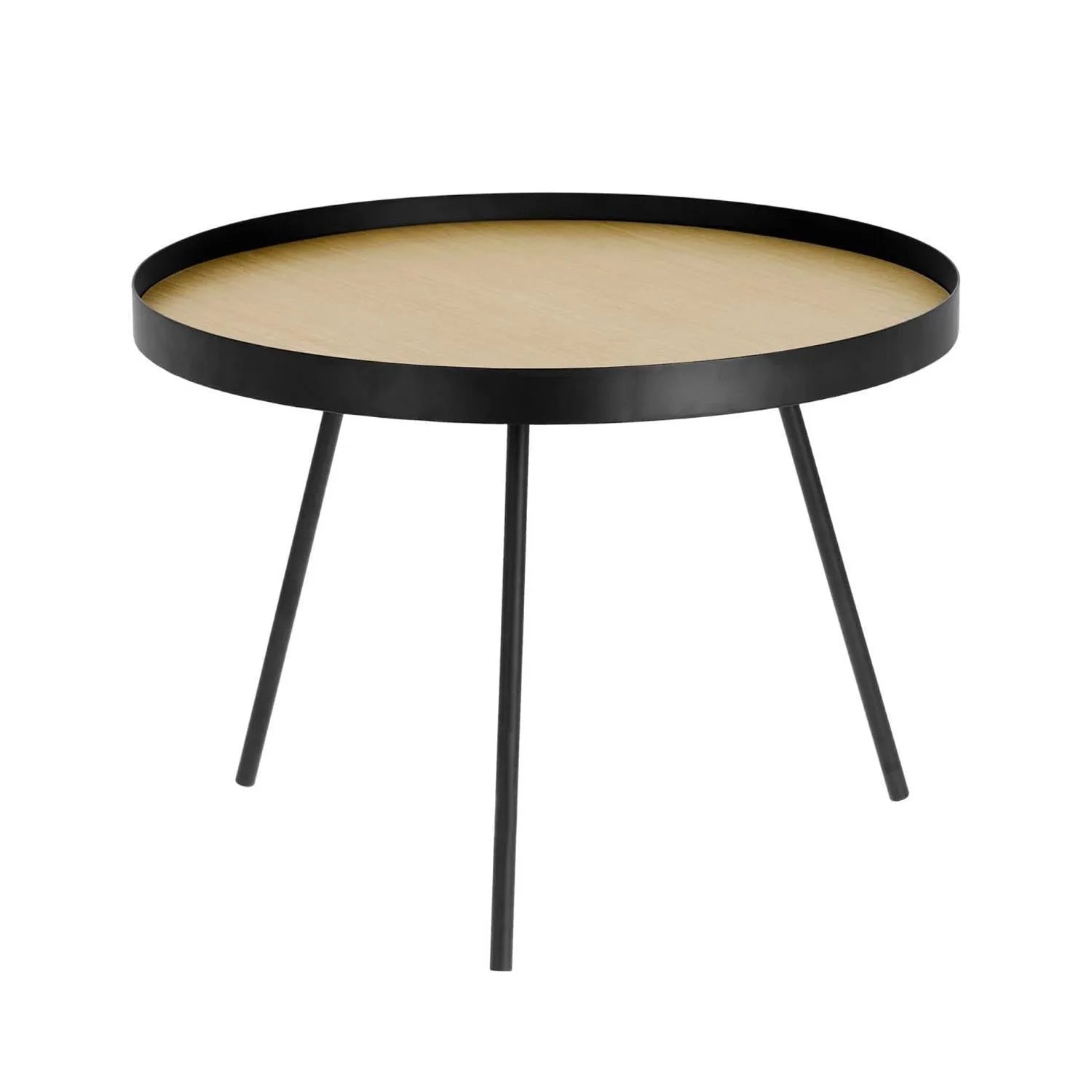 Moderner Nenet Beistelltisch: Ø 60 cm, MDF Eicheneffekt, schwarzes Stahlgestell. Vielseitig, umweltfreundlich, ideal für jeden Raum.