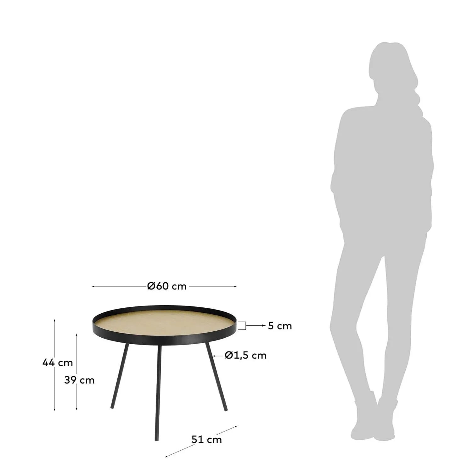 Eleganter Nenet Beistelltisch: Eichenoptik & schwarzer Stahl, Ø 60 cm.