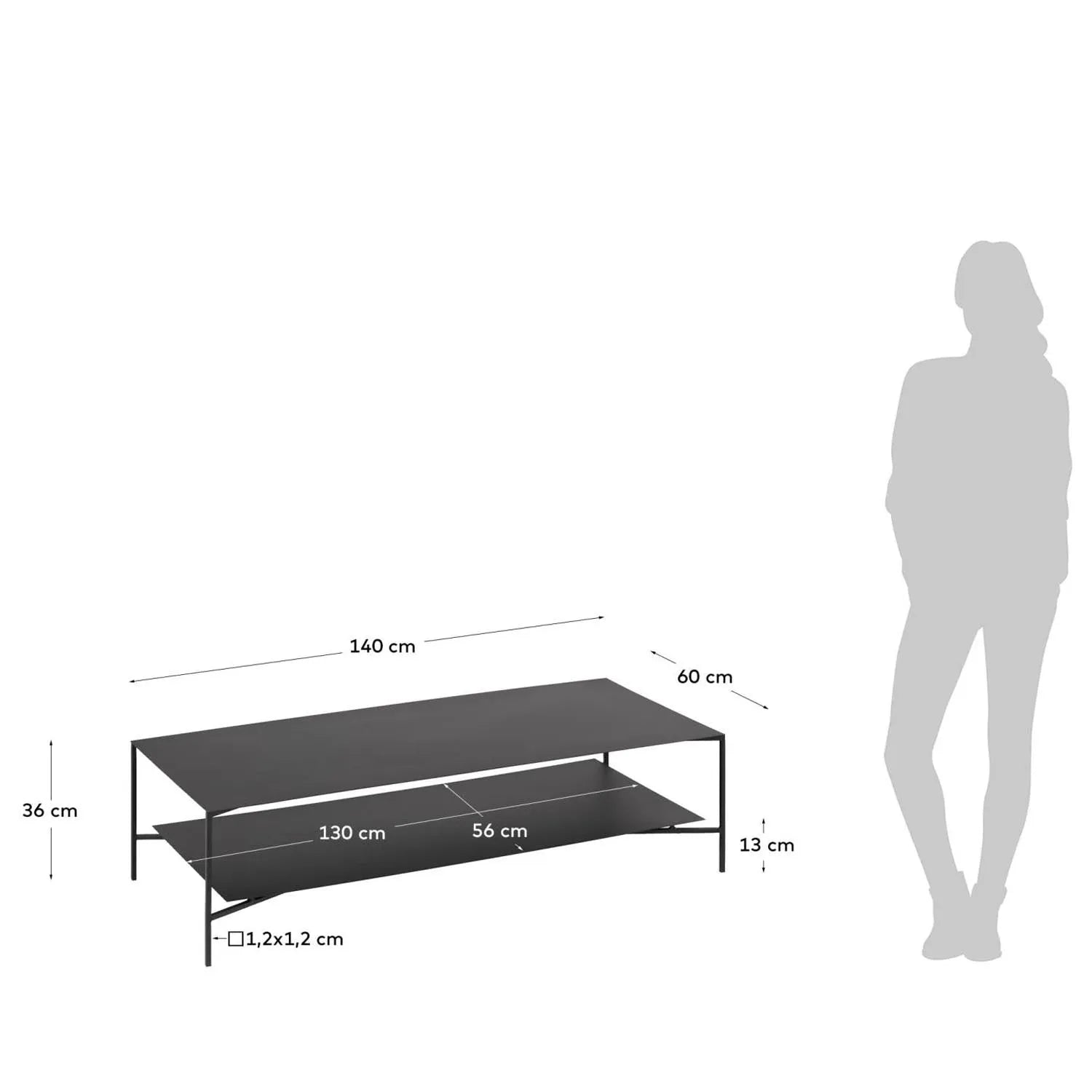 Moderner Azisi Couchtisch 140x60 cm von Kave Home aus Stahl.