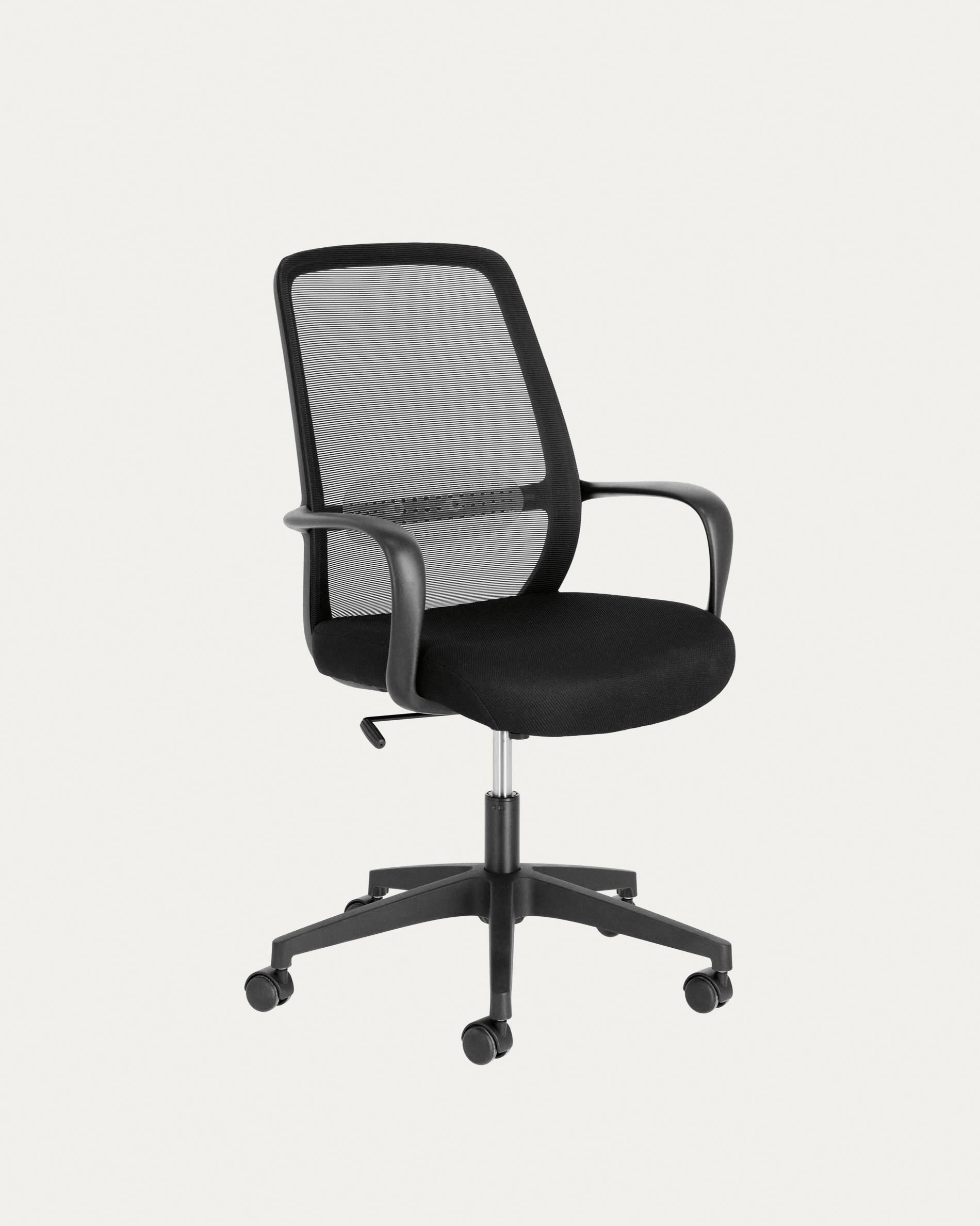 Eleganter Melva Bürostuhl in Schwarz mit robusten Stahlbeinen.