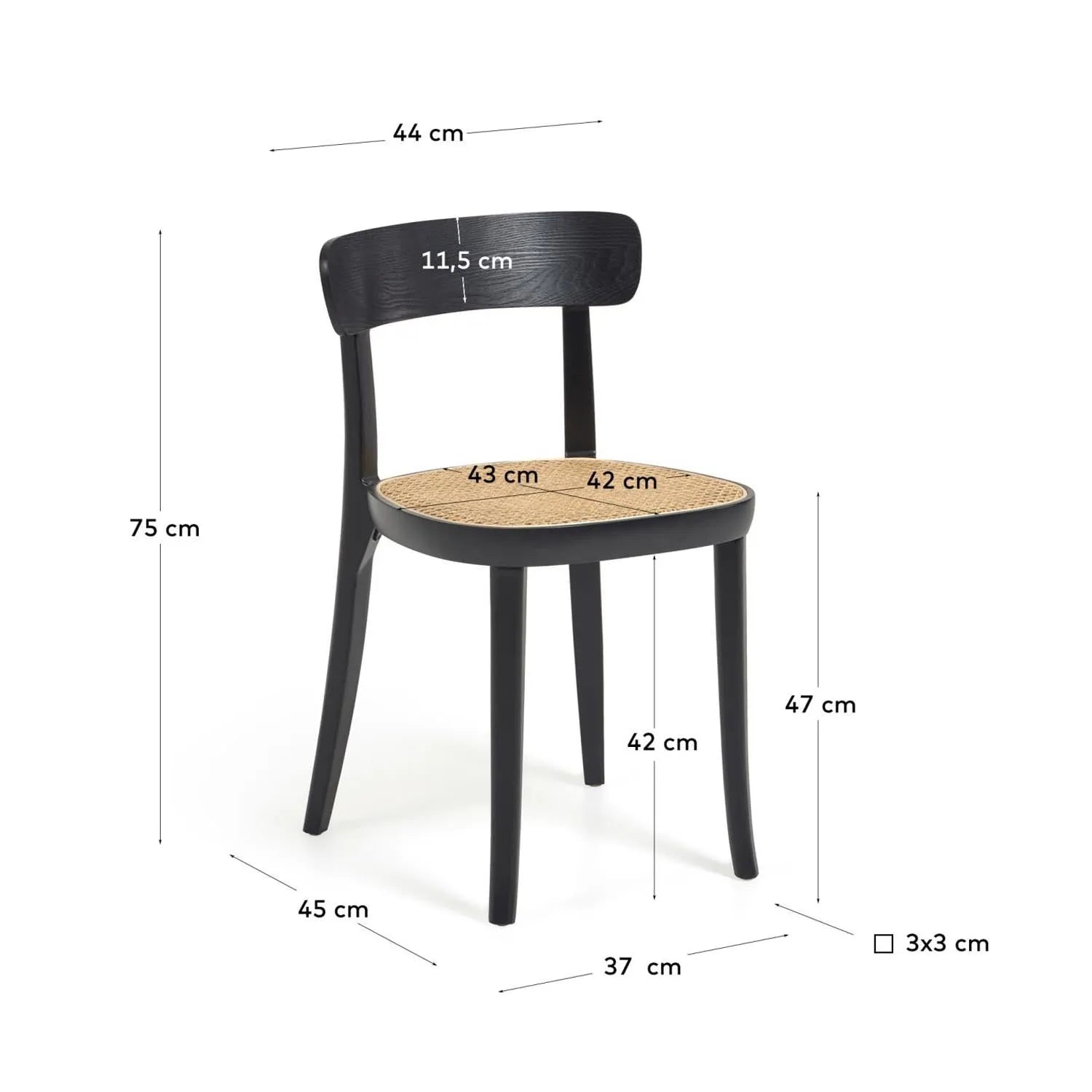 Eleganter Romane Stuhl aus Buchenholz mit Rattan und Eschenfurnier.