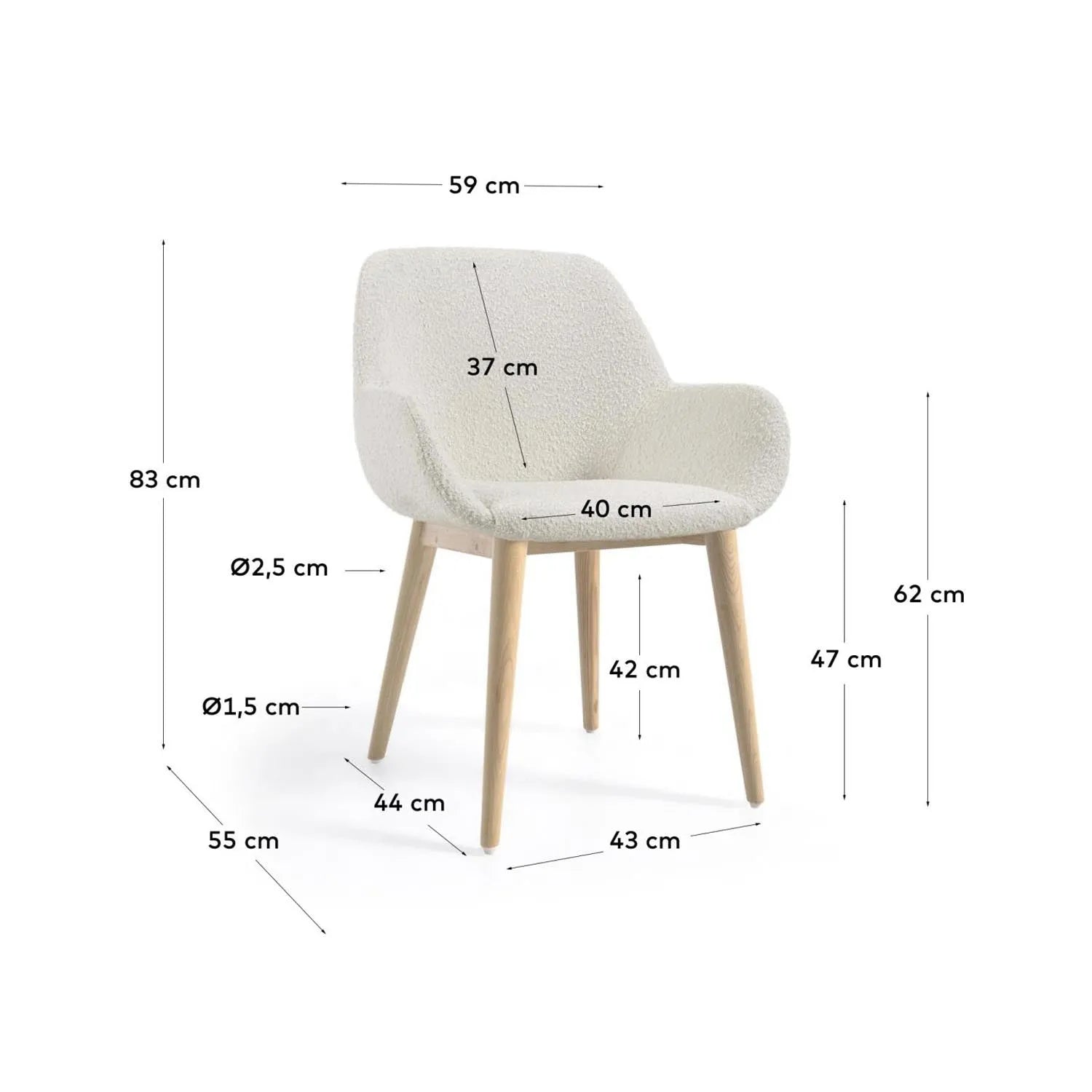 Konna Stuhl: Bouclé & Eschenholz für modernes Wohnambiente.