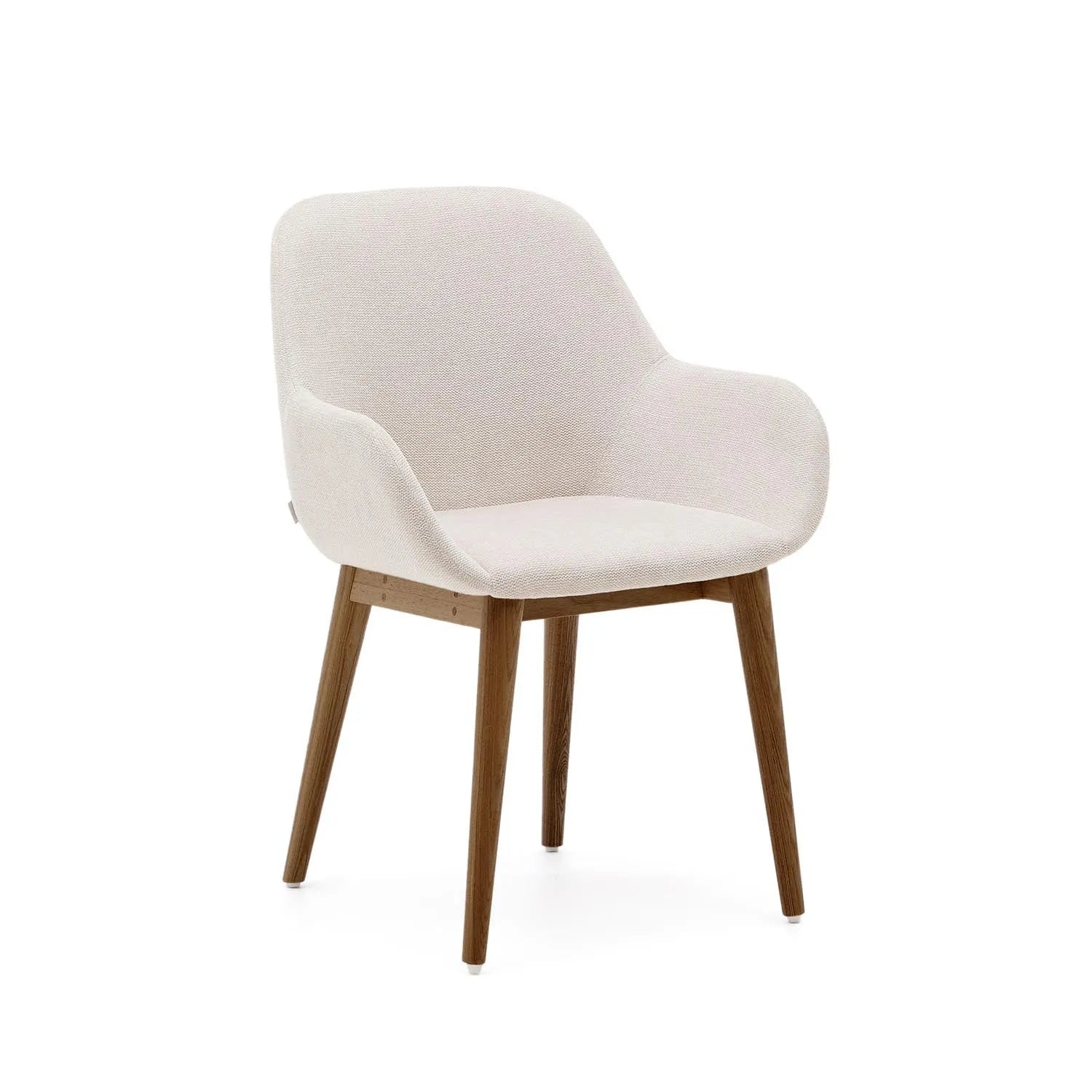 3D-Modell des Konna Stuhls: Beige Polster, dunkle Eschenholzbeine, elegant für Esszimmer, AR-kompatibel.
