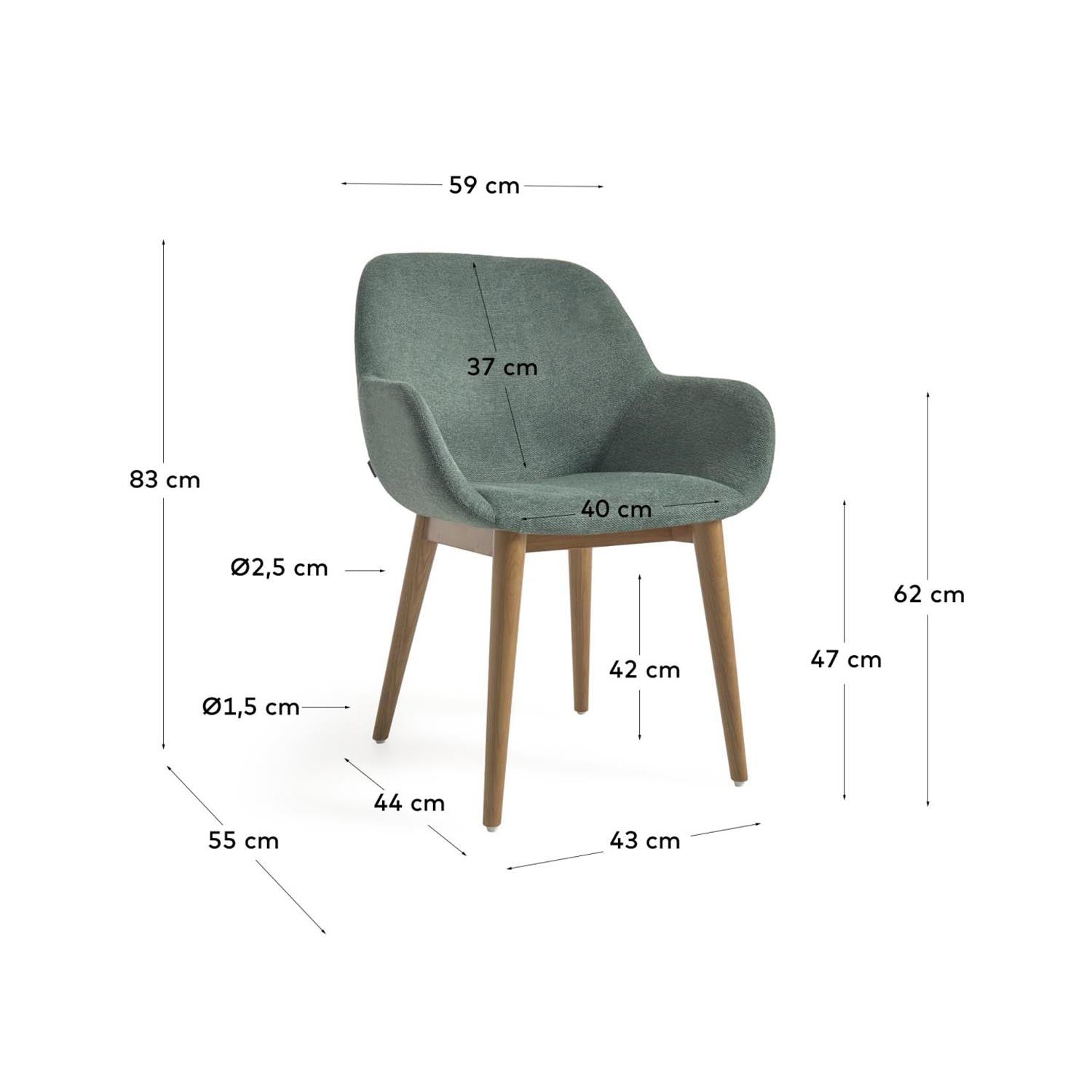Konna Stuhl: Grüner Samt, Eschenholzbeine, zeitloses Kave Home Design.