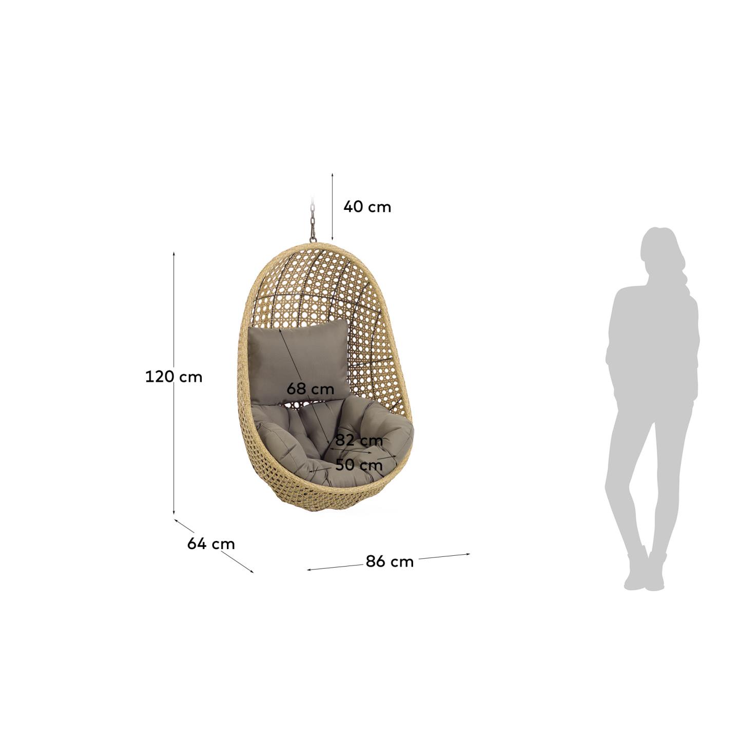 Genießen Sie den Cira Hängesessel von Kave Home – ein stilvoller, robuster Hängestuhl mit natürlichem Look, ideal für drinnen und draußen.