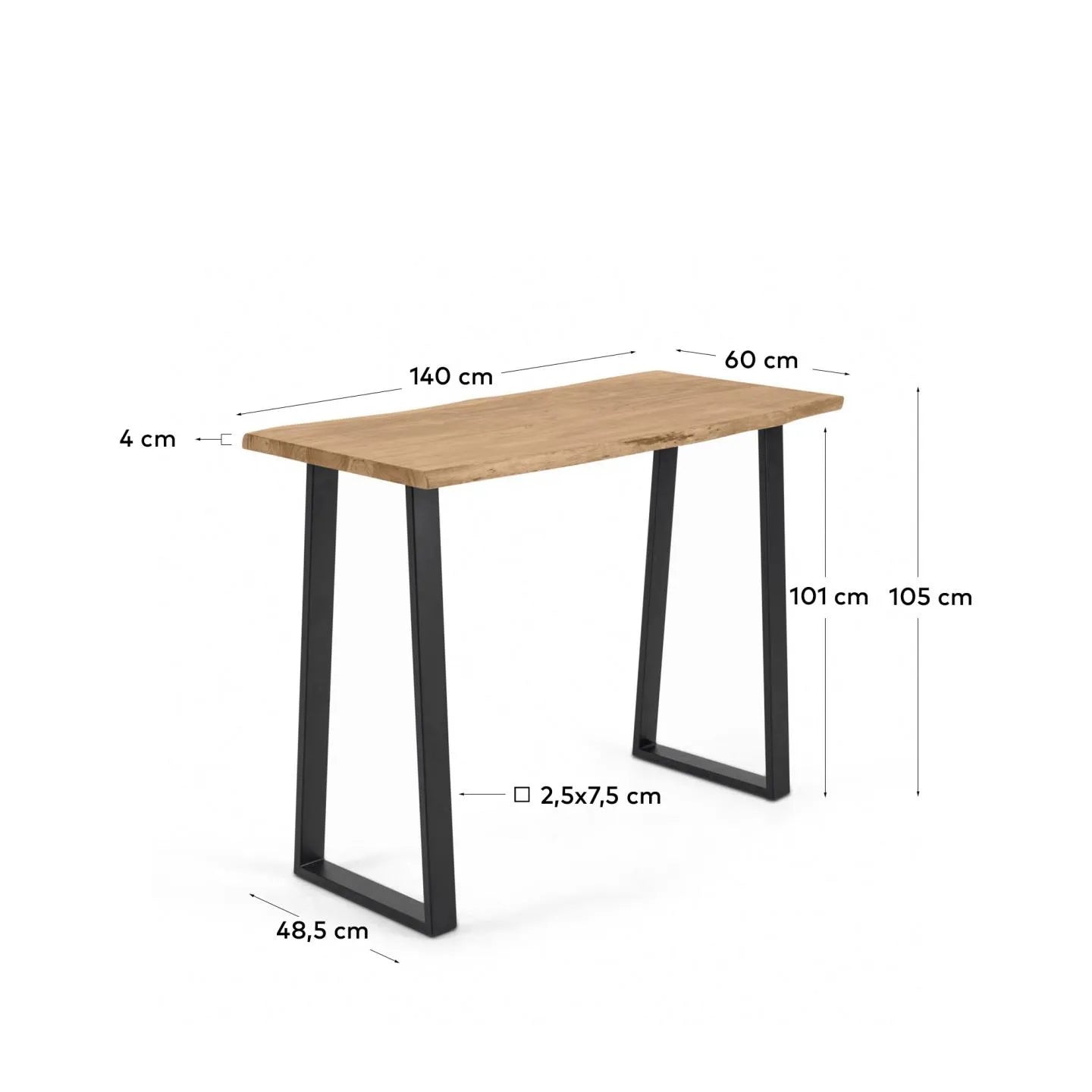 Eleganter Hochtisch aus massivem Akazienholz, 140x60 cm, mit natürlichem Finish und einzigartiger Maserung für stilvolle Räume.