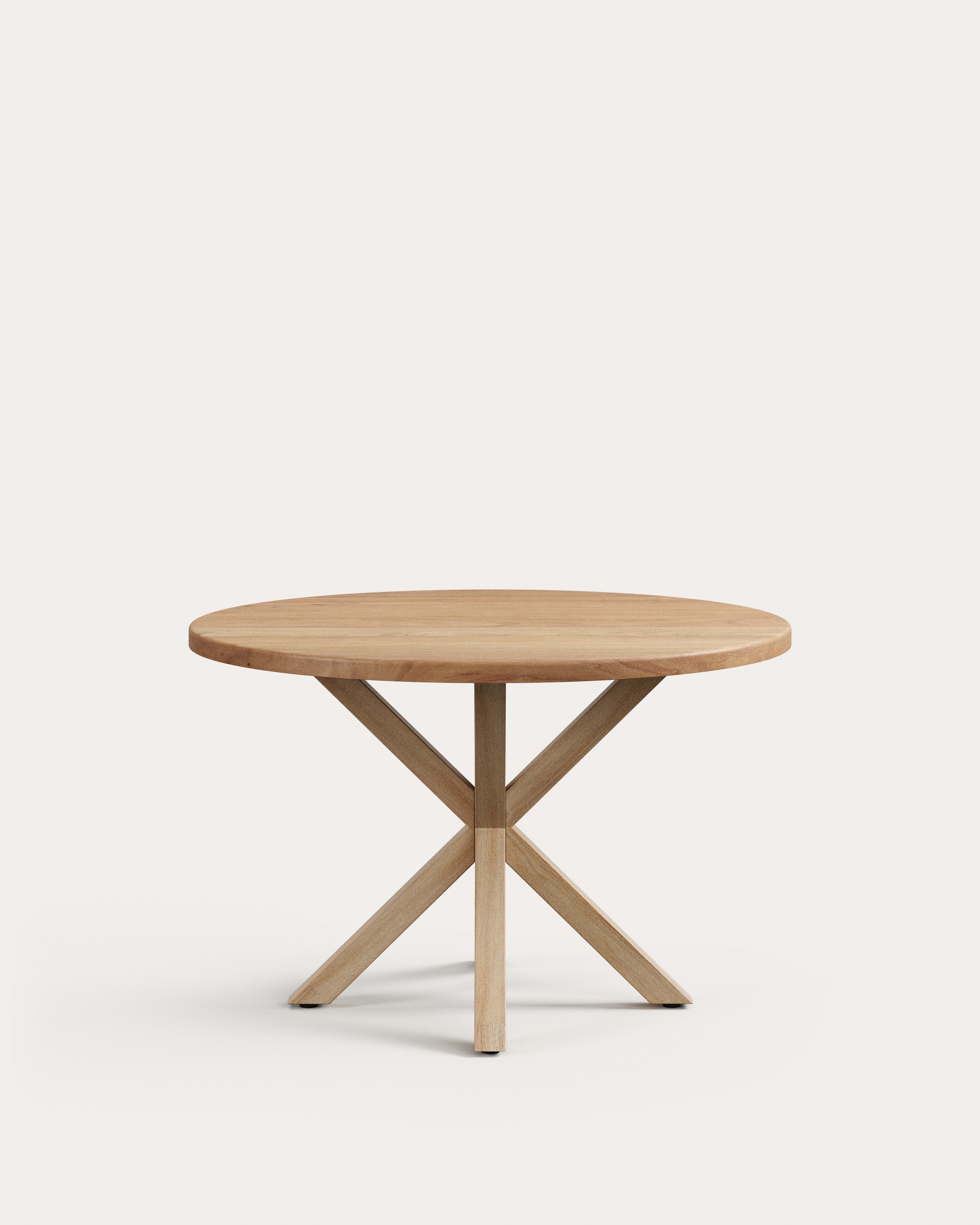 3D-Modell: Runder Tisch Argo, Akazienholz, Stahlbeine in Holzoptik, Ø 120 cm, stilvoll und robust.