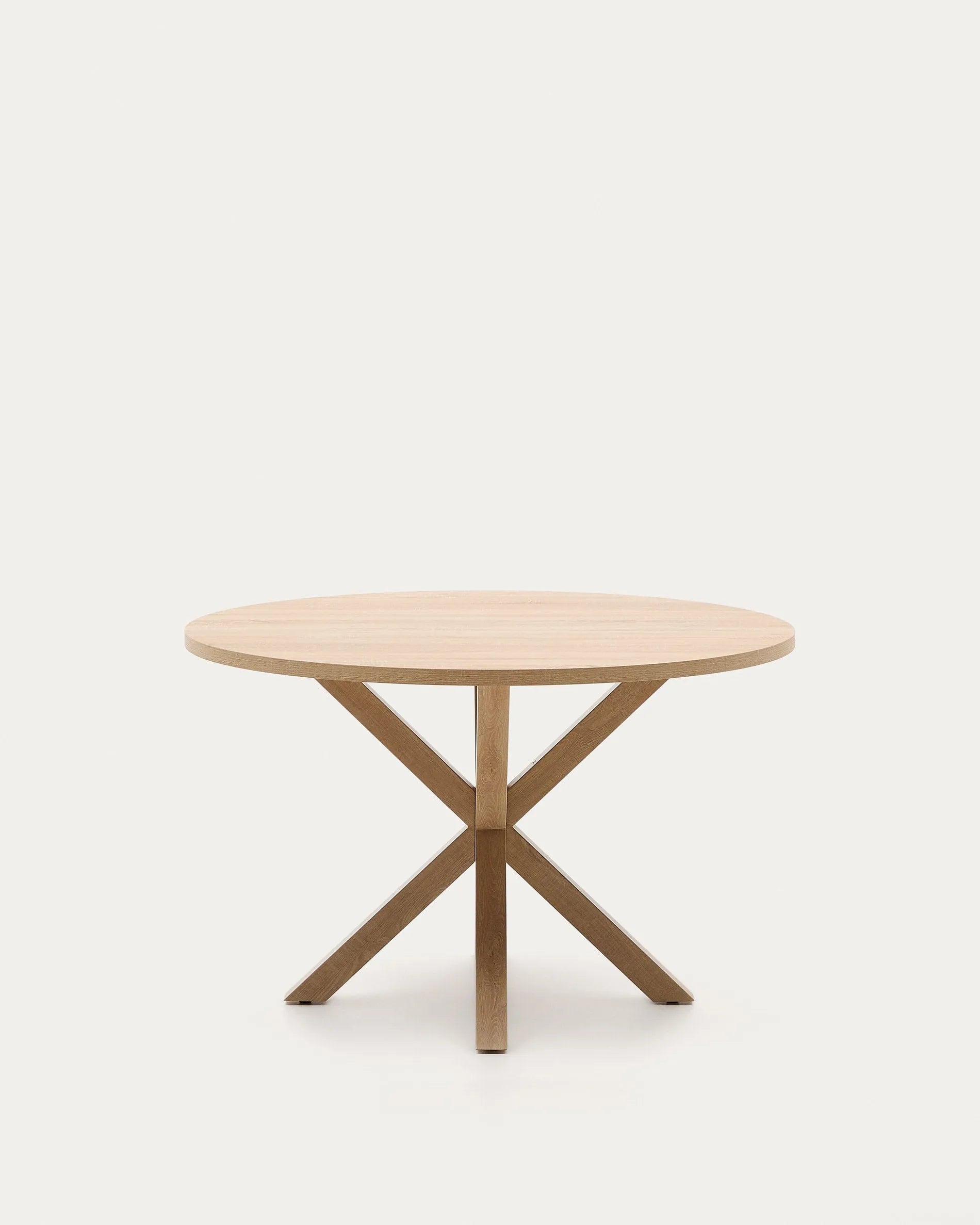 Runder Tisch Argo Ø 120 cm, Melaminoberfläche in natürlicher Holzoptik, stabile Stahlbeine, perfekt für moderne und elegante Wohnräume.
