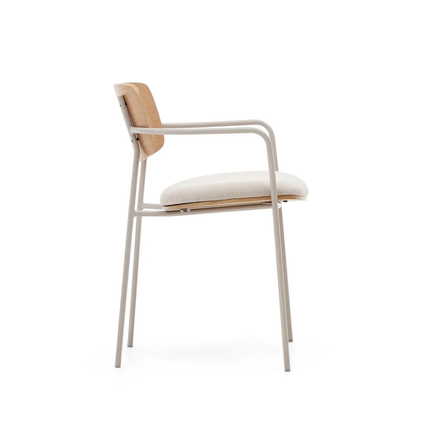 Eleganter Maureen Stuhl: Eichenfurnier, stapelbar, beige Beine.