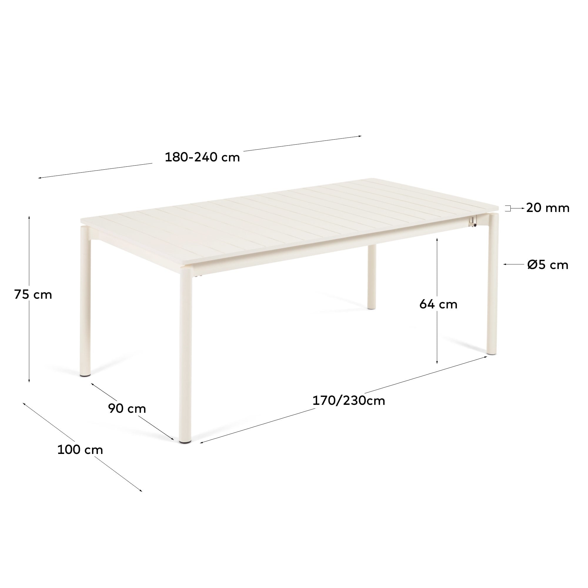 Moderner Zaltana Ausziehtisch aus Aluminium in Hellgrau, von 180 auf 240 cm erweiterbar, ideal für Garten und Terrasse.
