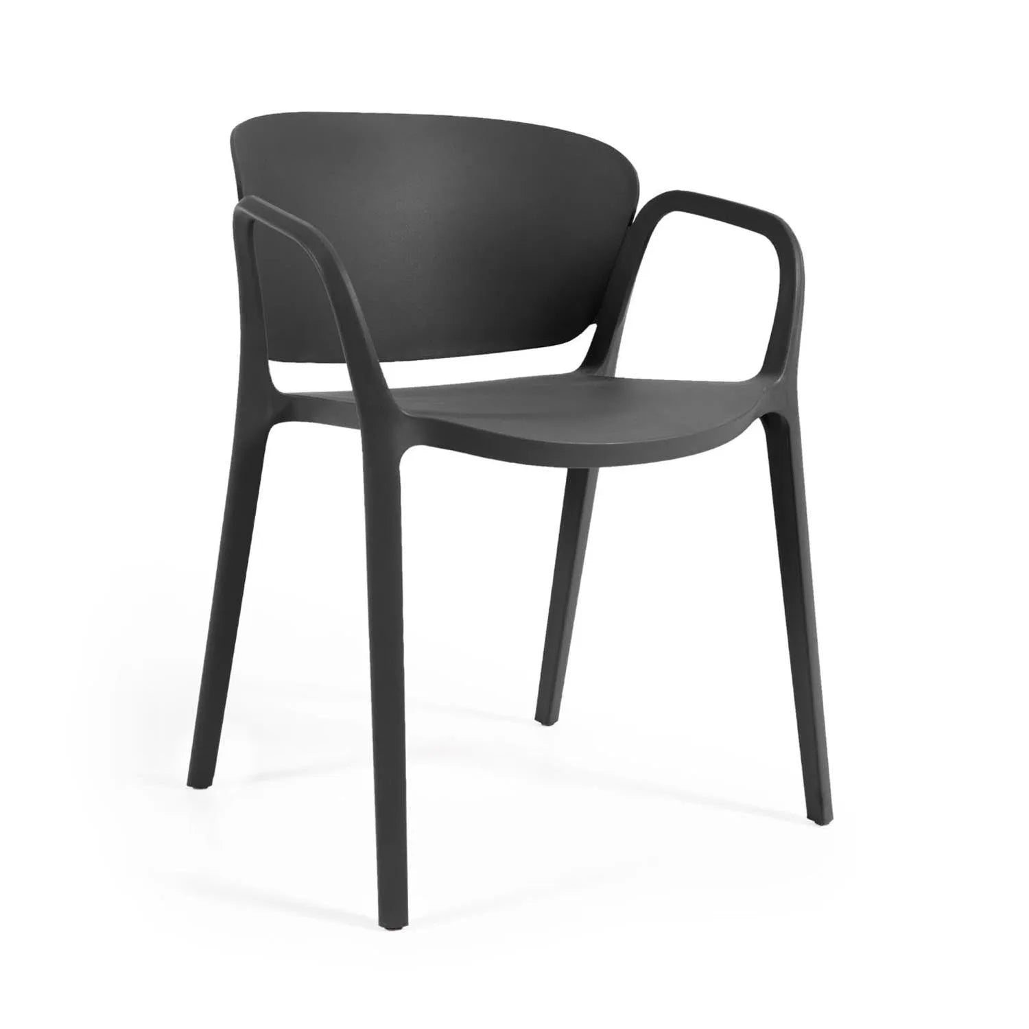 3D-Modell des Ania Stuhls: stapelbar, schwarz, UV-beständig, aus Polypropylen, modern, für Garten & Terrasse.