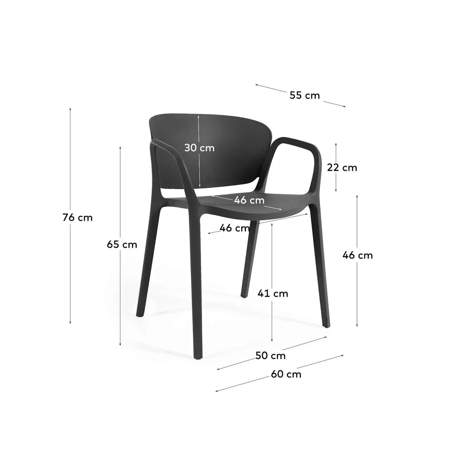 Ania Stuhl: Stilvoller, stapelbarer Outdoor-Stuhl in Schwarz.