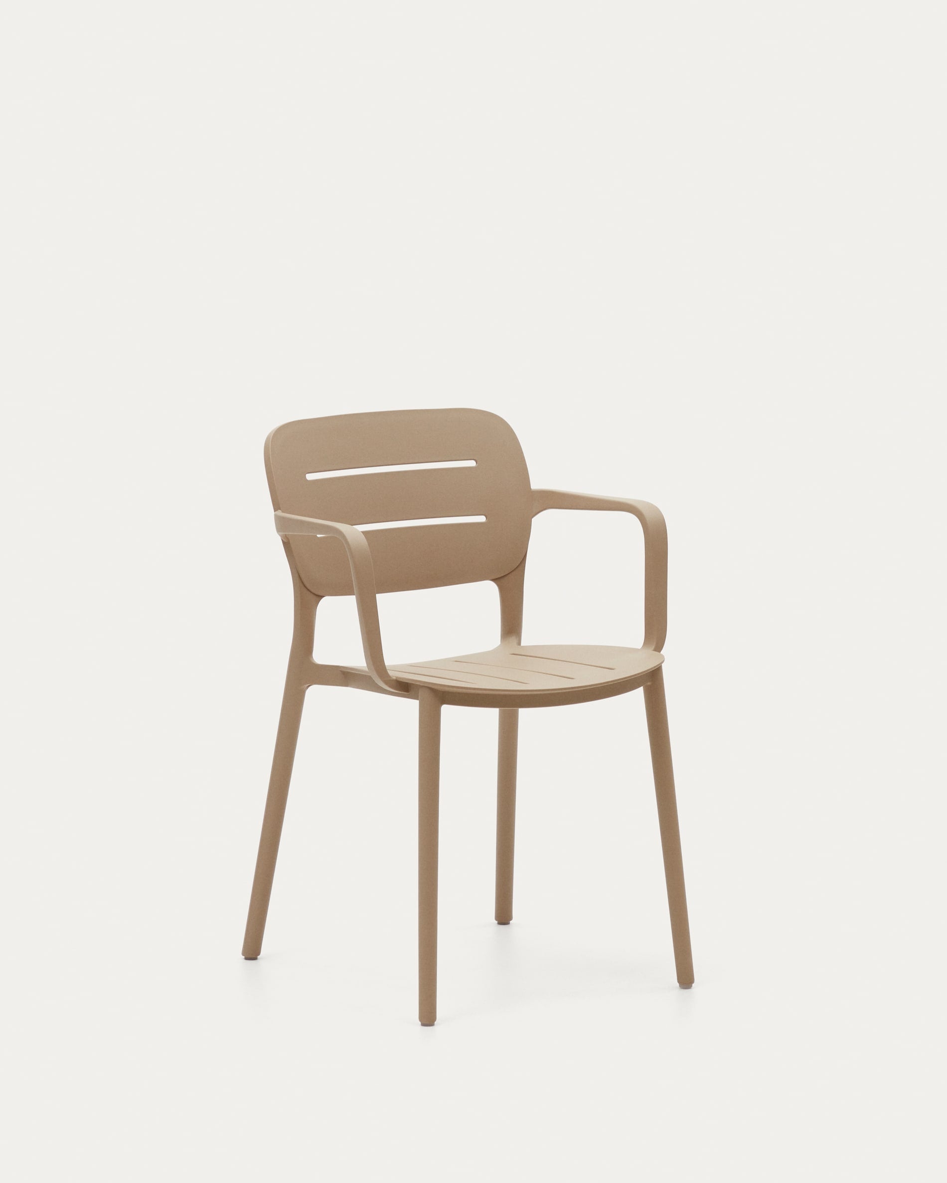 3D-Modell des Morella Gartenstuhls in Beige: stapelbar, modern, UV-beständig, komfortabel, elegant, platzsparend.