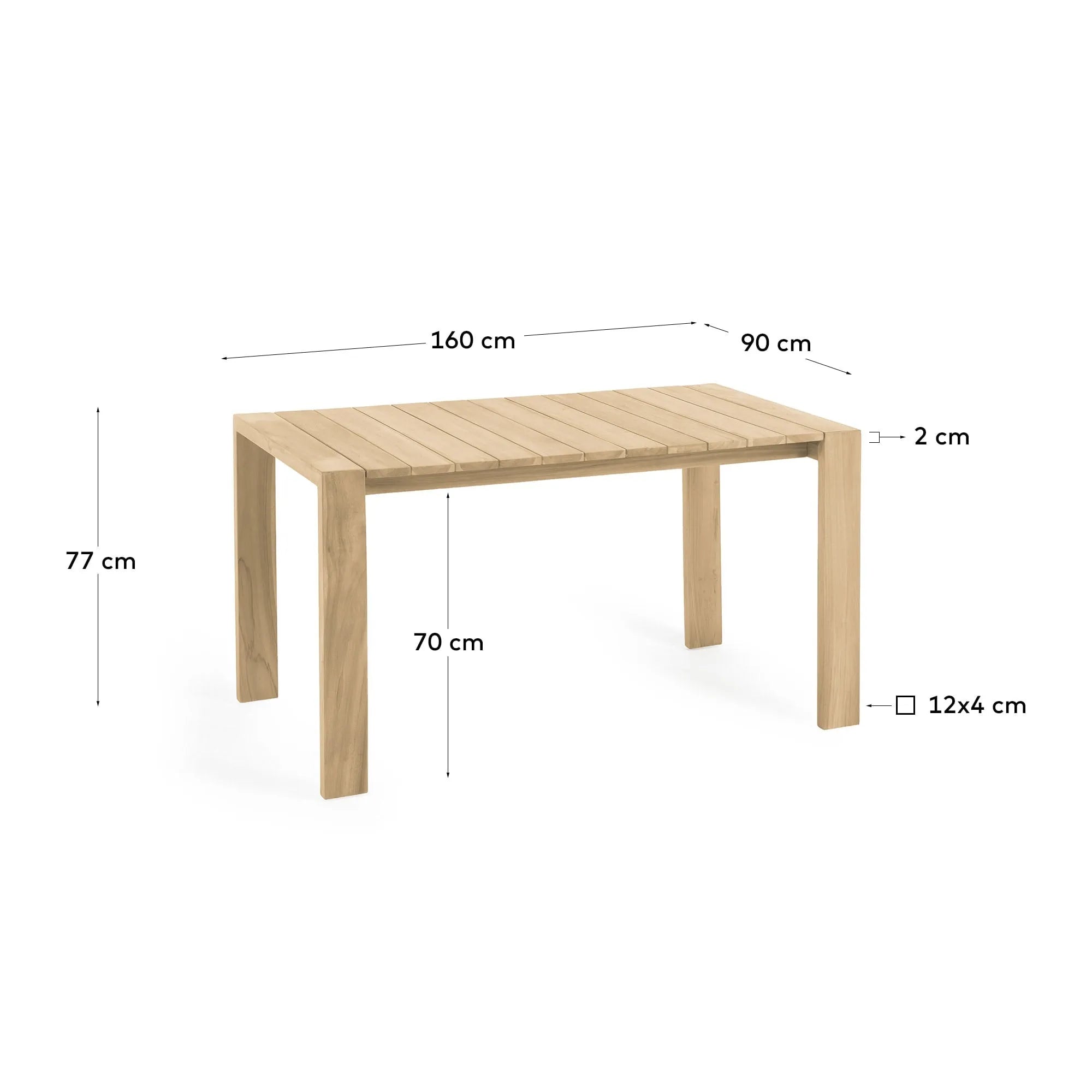 Eleganter Teakholz-Tisch für draußen, 160x90 cm, robust, wetterfest, ideal für gesellige Runden im Freien.