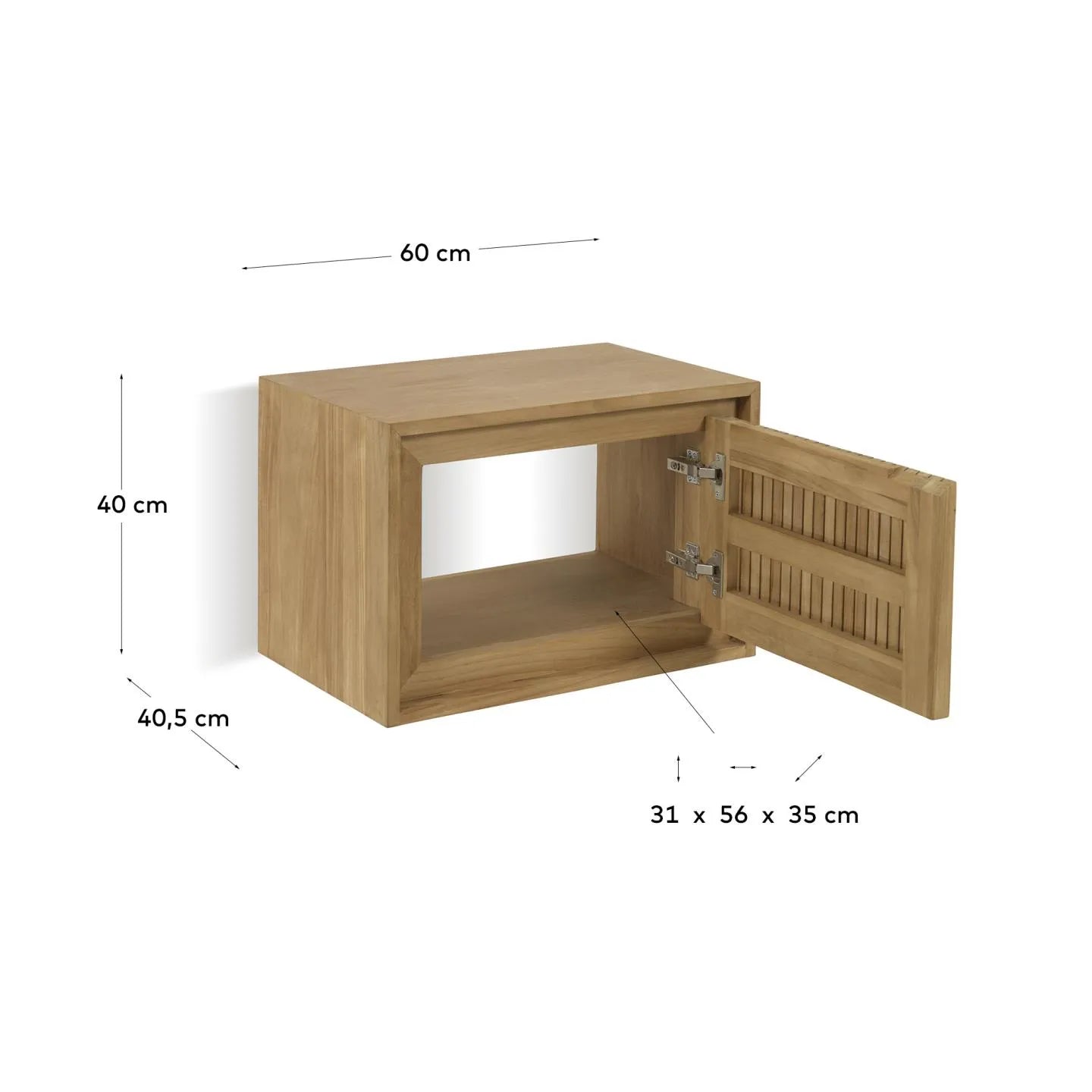 Eleganter Wandschrank aus Teakholz, kompakt und stilvoll, bietet praktischen Stauraum und verleiht Ihrem Bad eine luxuriöse Note.