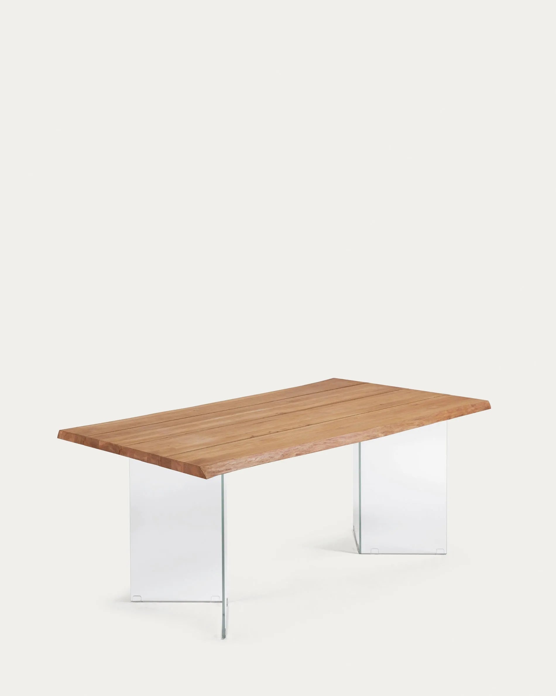 Moderner Tisch mit Eichenfurnier und Glasbeinen, 160x90 cm. Eleganz trifft Funktionalität für stilvolle Esszimmer.