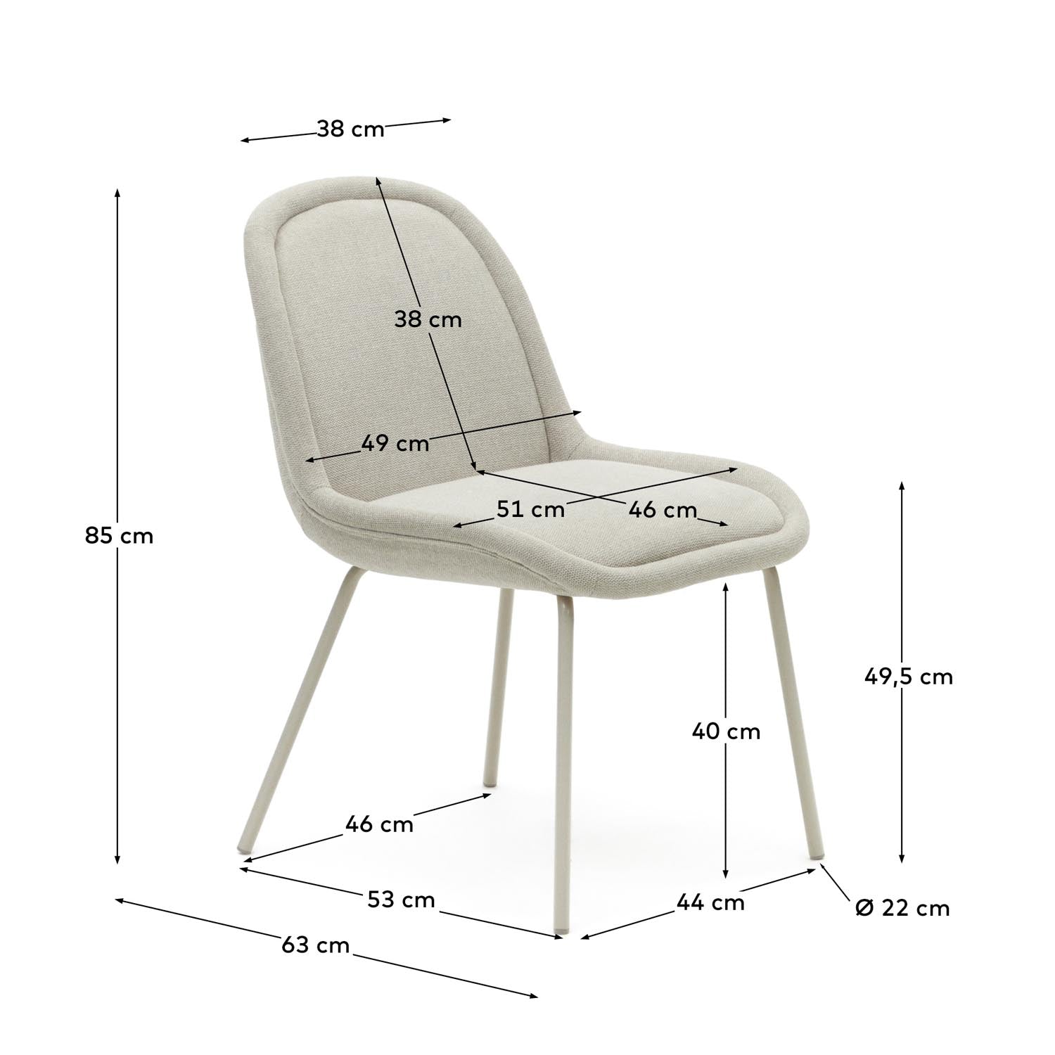 Aimin Stuhl: Stilvoller Komfort in beiger Chenille von Kave Home.