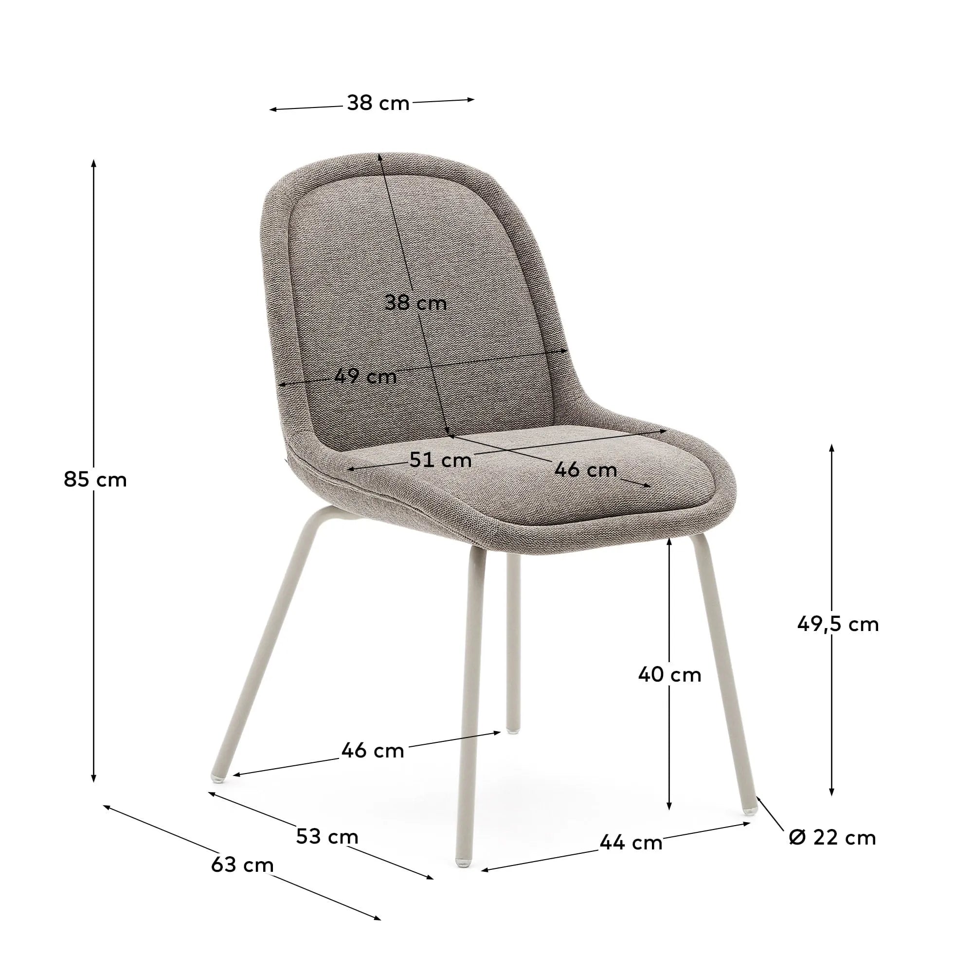 Der Aimin Stuhl vereint elegantes Design mit Komfort: hellbrauner Chenille-Bezug, stabile Stahlbeine, FSC-zertifiziert, ideal für jeden Raum.