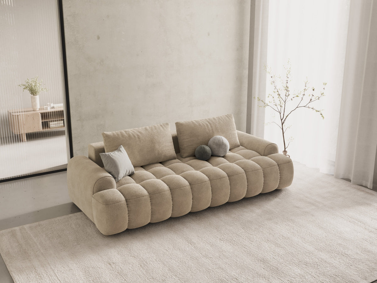 Linz Velour Sofa mit Schlaffunktion und Stauraumbox 4 Sitzer 100cm in Light Beige-Vogue präsentiert im Onlineshop von KAQTU Design AG. Bettsofa ist von Cosmopolitan Design