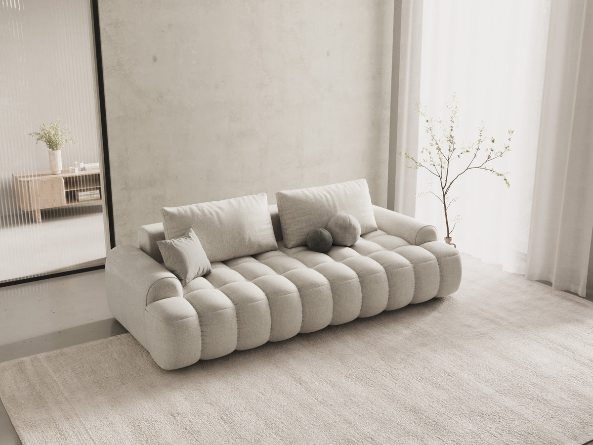 Linz Sofa mit Schlaffunktion und Stauraumbox 4 Sitzer 100cm in Beige-Sorella präsentiert im Onlineshop von KAQTU Design AG. Bettsofa ist von Cosmopolitan Design