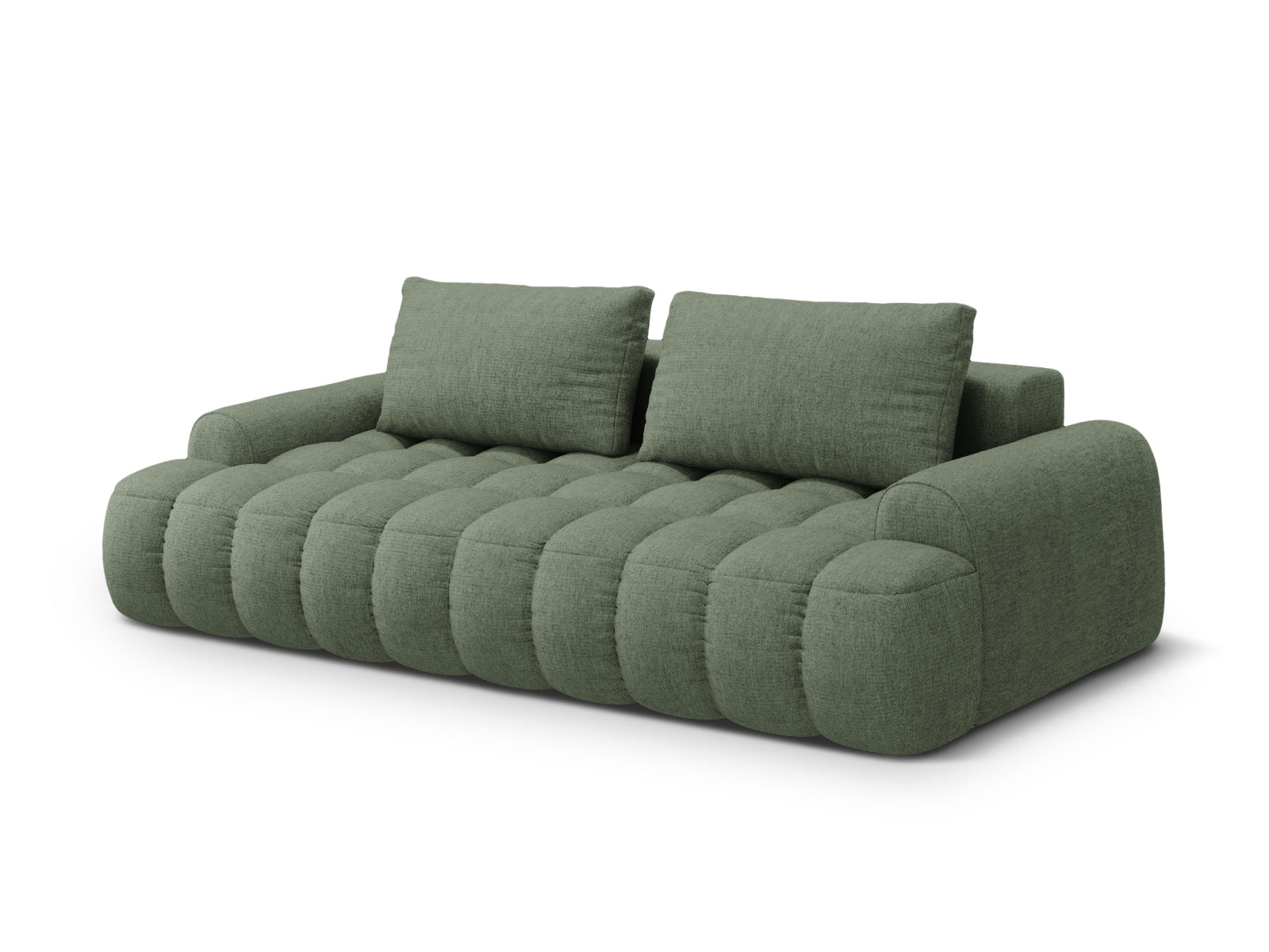 Modernes 4-Sitzer Linz Sofa in Dunkeloliv, vielseitig einsetzbar mit Schlaffunktion und praktischer Stauraumbox für zusätzlichen Platz.