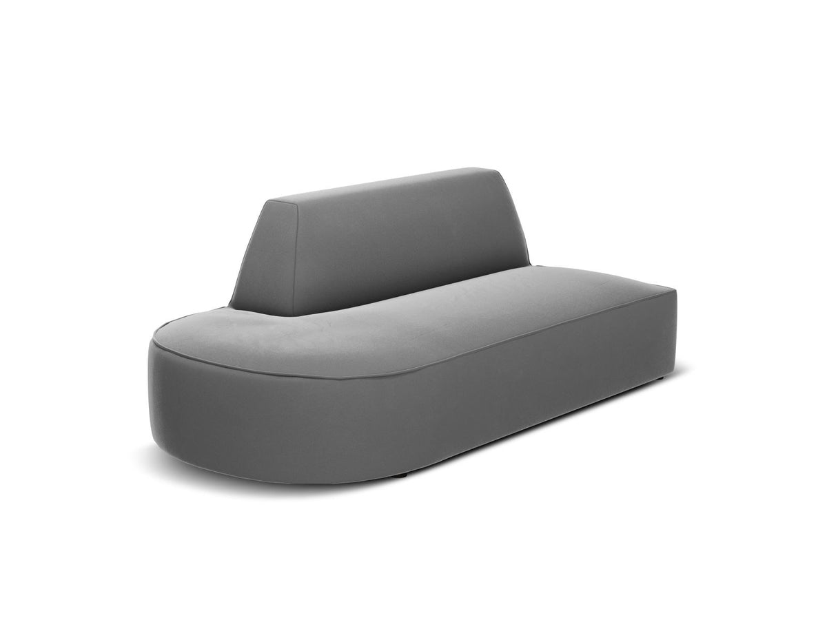 Beiges Samt-Modulsofa Siena mit Récamiere links, Massivholzrahmen und schwarzen Kunststoffbeinen, Cosmopolitan Design.