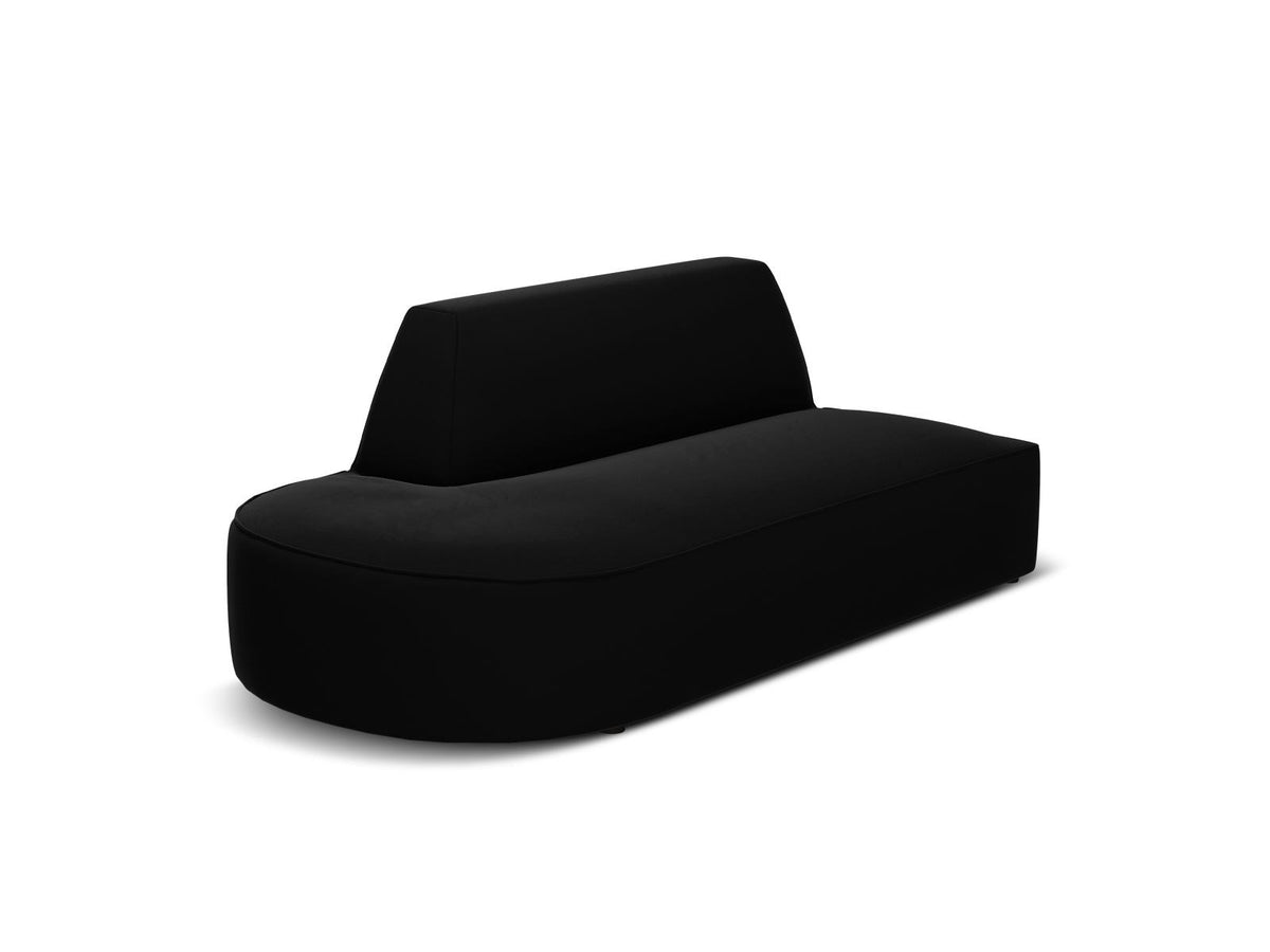Beiges Samt-Modulsofa Siena mit Récamiere links, Massivholzrahmen und schwarzen Kunststoffbeinen, Cosmopolitan Design.