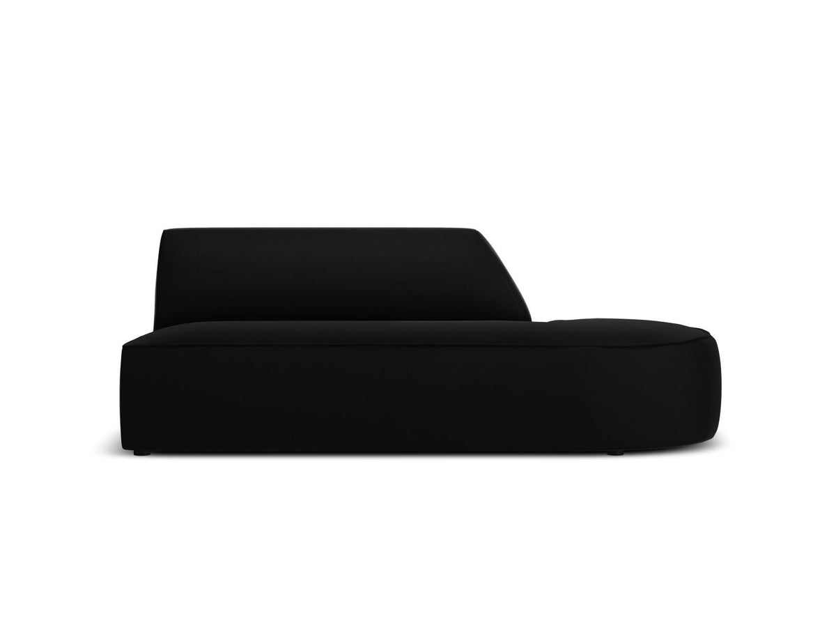 Modulsofa rechts mit beigem Samtbezug Salvador, Massivholzrahmen und schwarzen Kunststoffbeinen, 2 Sitzplätze, Récamiere-Form.