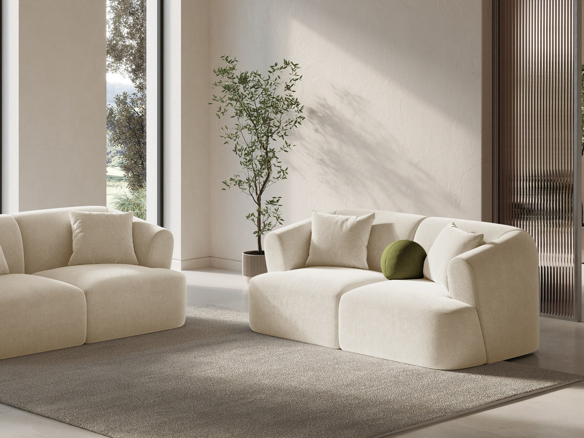 2-Sitzer Modular Sofa Campi mit Stoffbezug, weichen Polstern und schwarzen Kunststoffbeinen