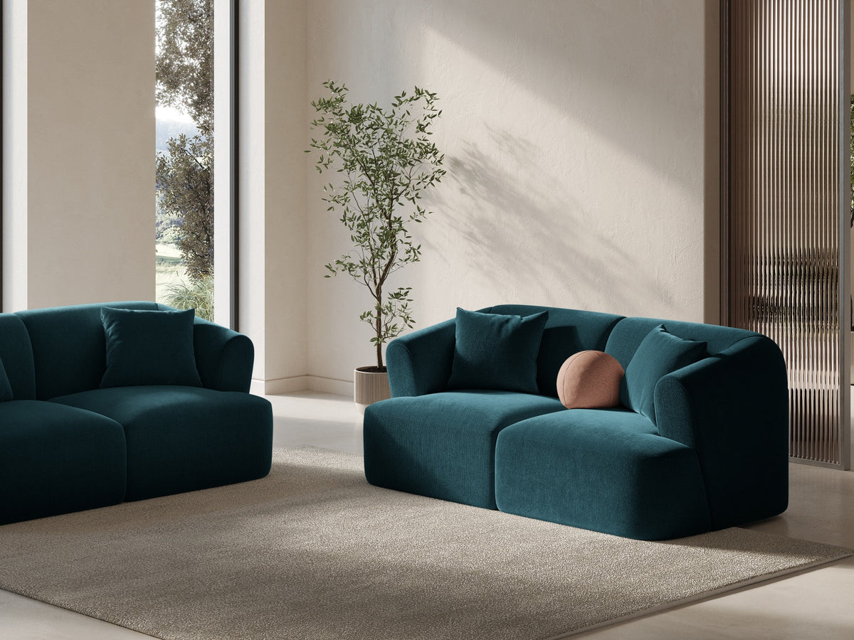 2-Sitzer Modular Sofa Campi mit Stoffbezug, weichen Polstern und schwarzen Kunststoffbeinen