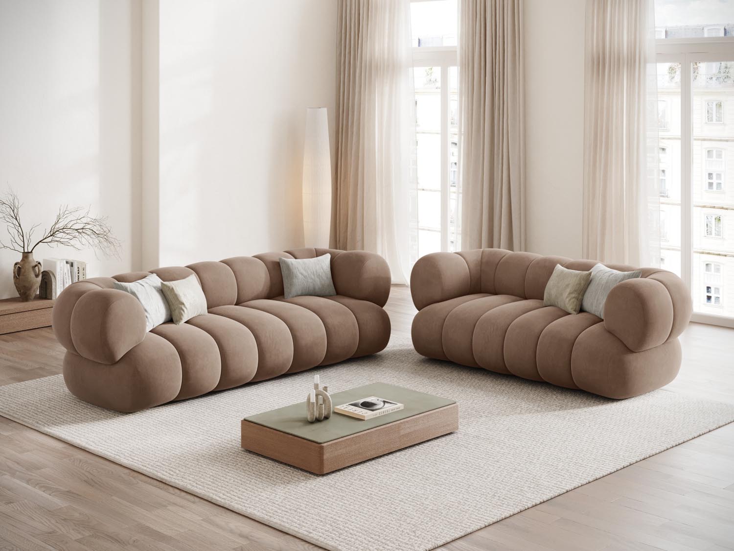 Elegantes Koge Velour Sofa für zwei Personen in stilvollem Dark Beige-Vogue, ideal für moderne Wohnräume.
