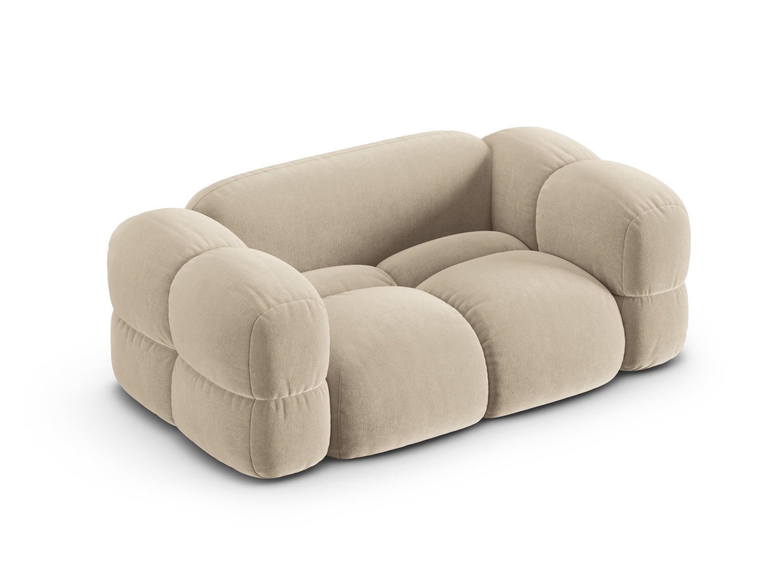 Elegantes 2-Sitzer Sofa Loretto aus Velours in sanftem Beige, ideal für stilvolle Wohnräume und gemütliche Atmosphäre.