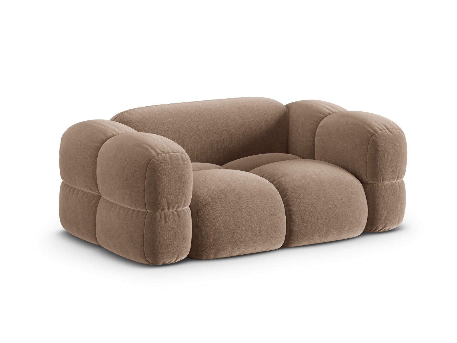 Stilvolles Loretto Velour Sofa in sanftem Dunkelbeige, perfektes 2-Sitzer Möbelstück für moderne Wohnkonzepte von Cosmopolitan Design.