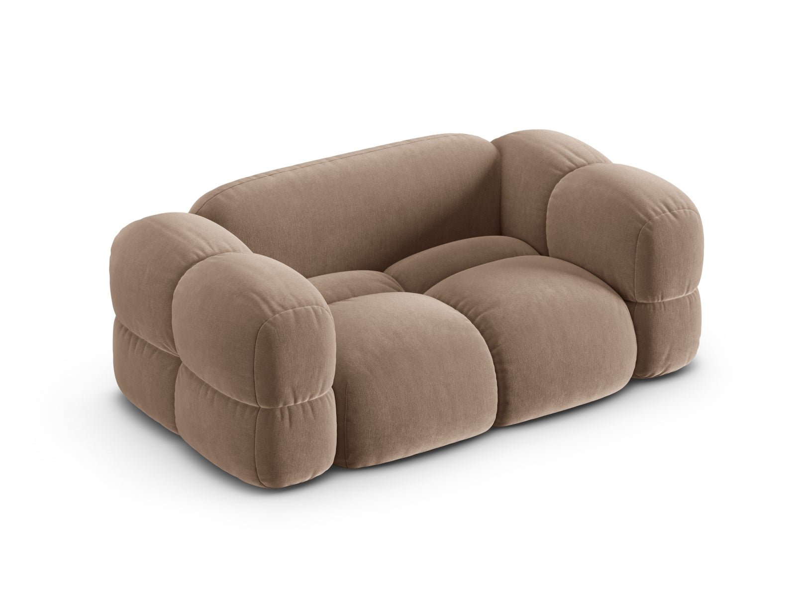 Elegantes 2-Sitzer Sofa Loretto aus Velours in sanftem Dunkelbeige, ideal für zeitgemäße Wohnräume und stilvolle Einrichtung.