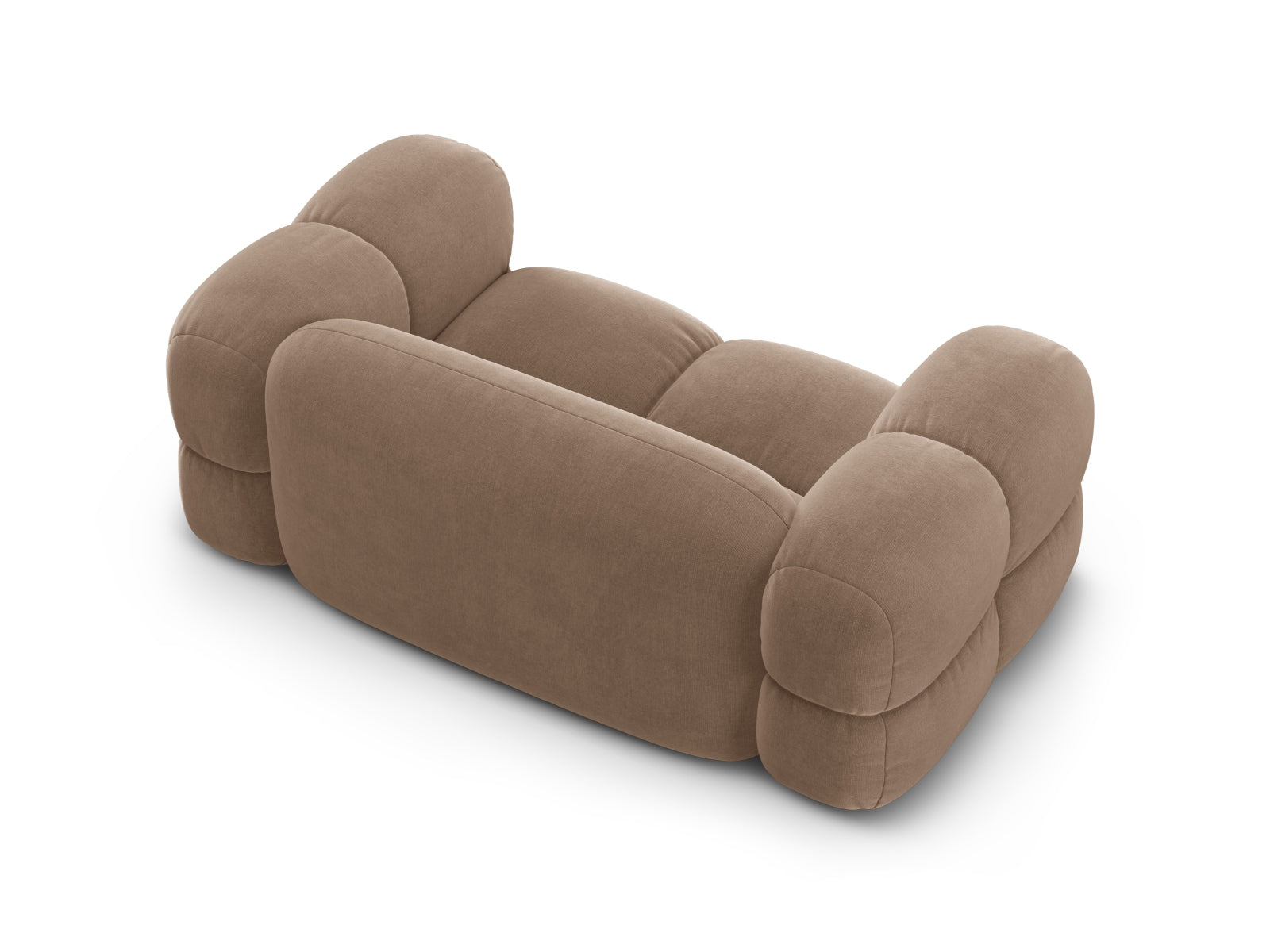 Stilvolles 2-Sitzer Velours Sofa Loretto in edlem Dunkelbeige, perfekt für moderne Wohnkonzepte und gemütliche Atmosphäre.
