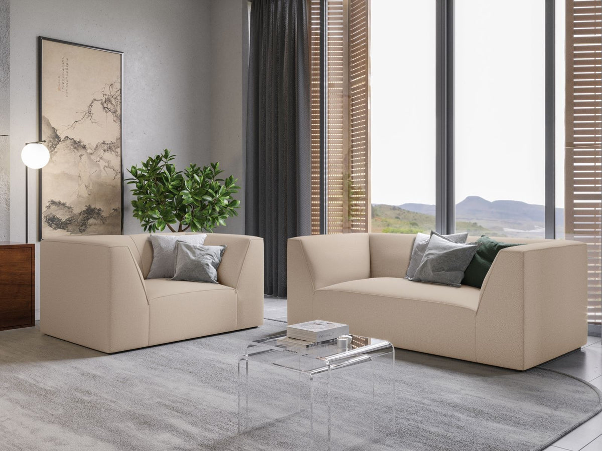2-Sitzer Sofa Siena in Light Beige-Scala mit strukturiertem Cordstoff, Massivholzrahmen und schwarzen Kunststoffbeinen, urbanes Design.