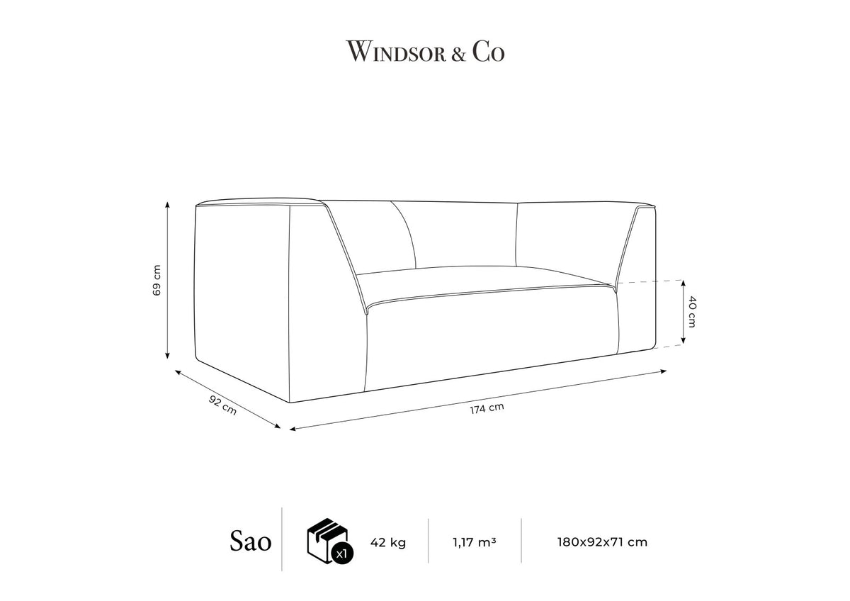 2-Sitzer Sofa Siena in Light Beige-Scala mit strukturiertem Cordstoff, Massivholzrahmen und schwarzen Kunststoffbeinen, urbanes Design.