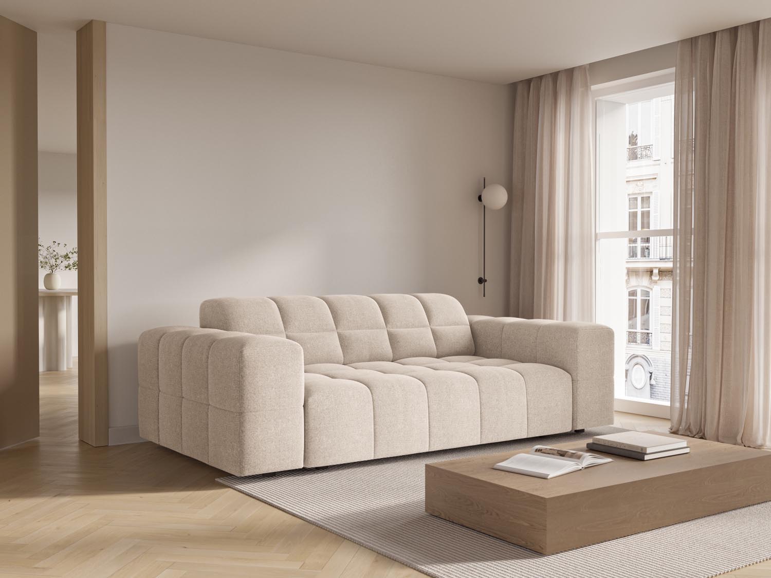 Beige Chicago Sofa 2 Sitzer mit modernem Design, ideal für stilvolle Wohnräume, präsentiert von Cosmopolitan Design.