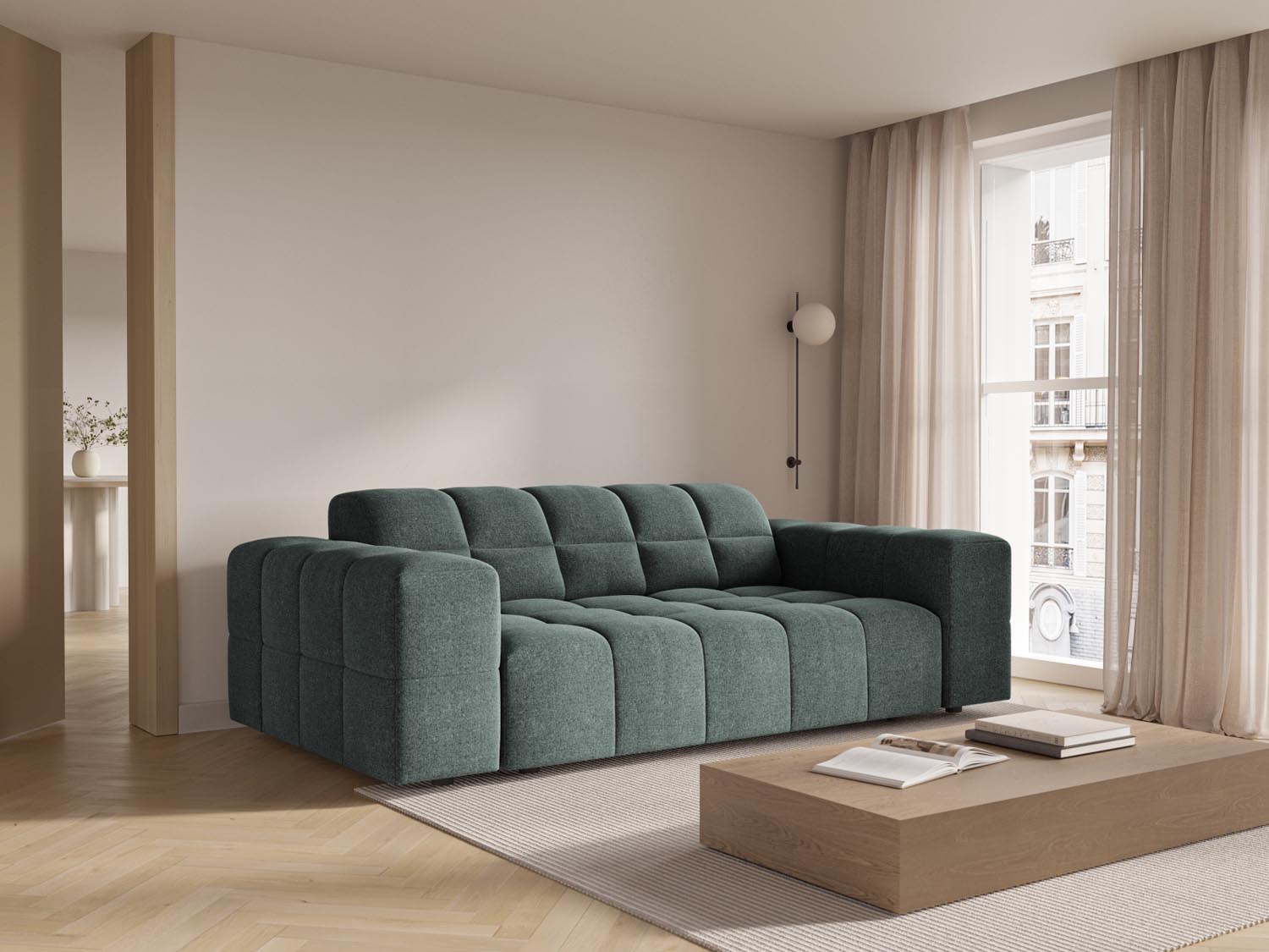 Elegantes Chicago 2-Sitzer Sofa in Petrol-Haga, ideal für stilvolle Wohnräume. Hochwertiges Design von Cosmopolitan Design.